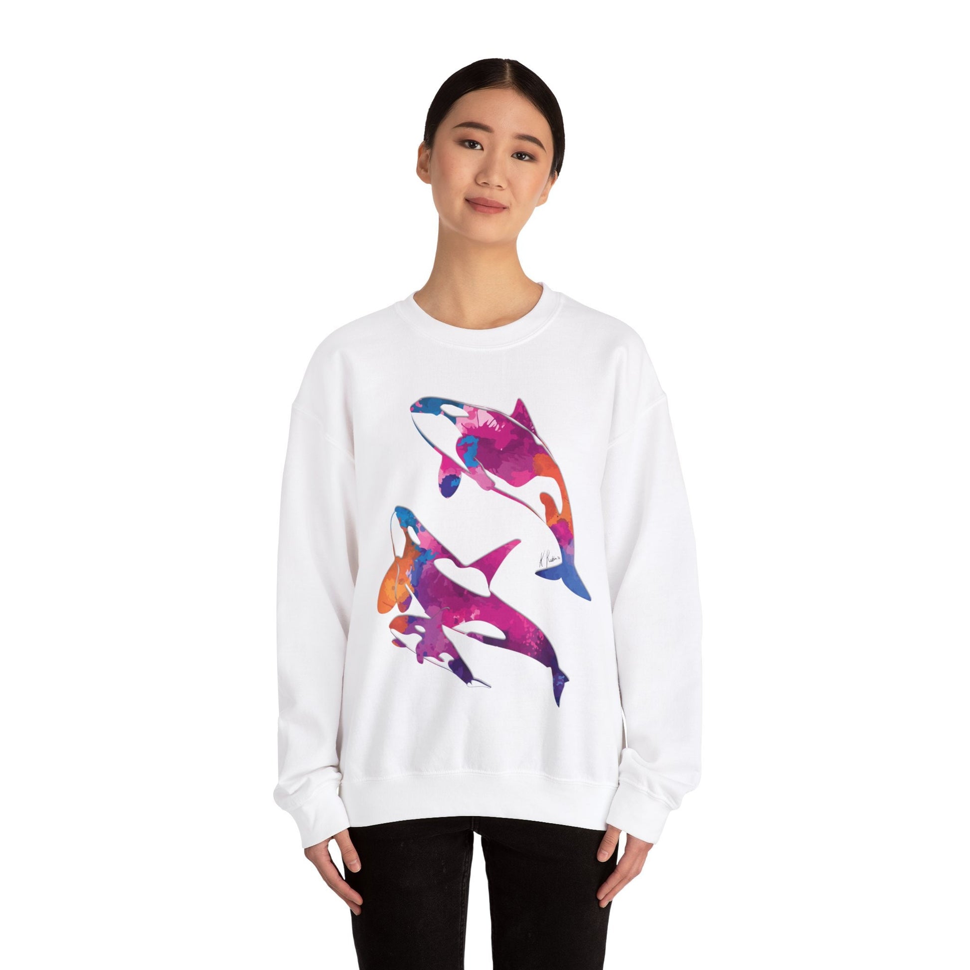 Watercolor Orca Unisex Heavy Blend Crewneck Sweatshirt, Orca Whale Sweatshirt, Cotton Crewneck, SummerStyle Bracelets