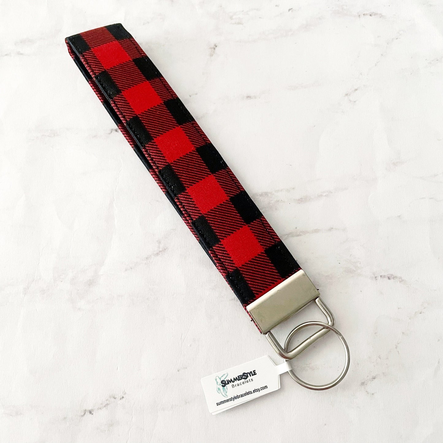 Red Buffalo Plaid Key Fob Wristlet, 6.5in Wristlet Lanyard, Keychain Wristlet, Handmade Lanyard, SummerStyle Bracelets