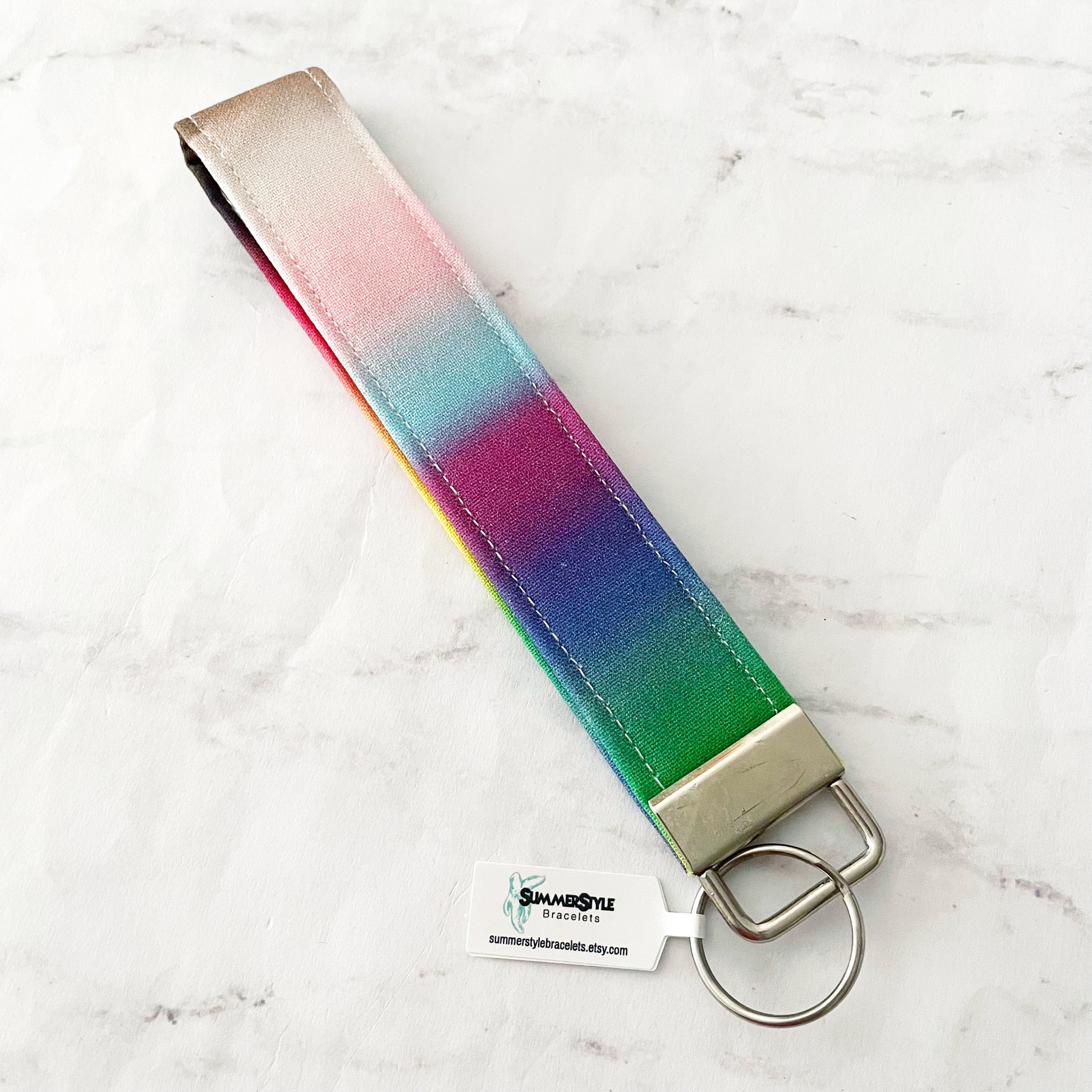 Ombre Rainbow Key Fob Wristlet, 6.5in Wristlet Lanyard, Keychain Wristlet, Handmade Lanyard, SummerStyle Bracelets