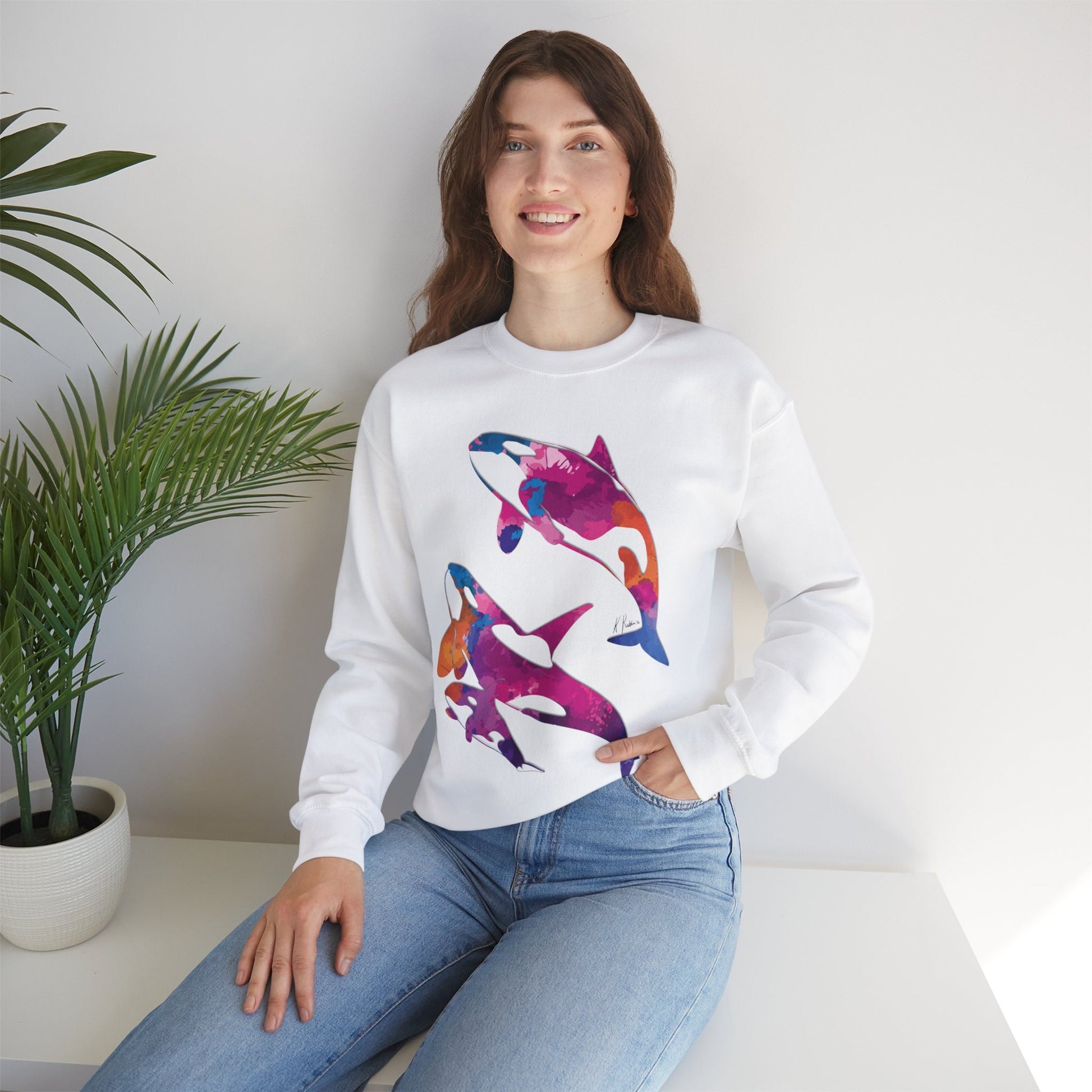 Watercolor Orca Unisex Heavy Blend Crewneck Sweatshirt, Orca Whale Sweatshirt, Cotton Crewneck, SummerStyle Bracelets