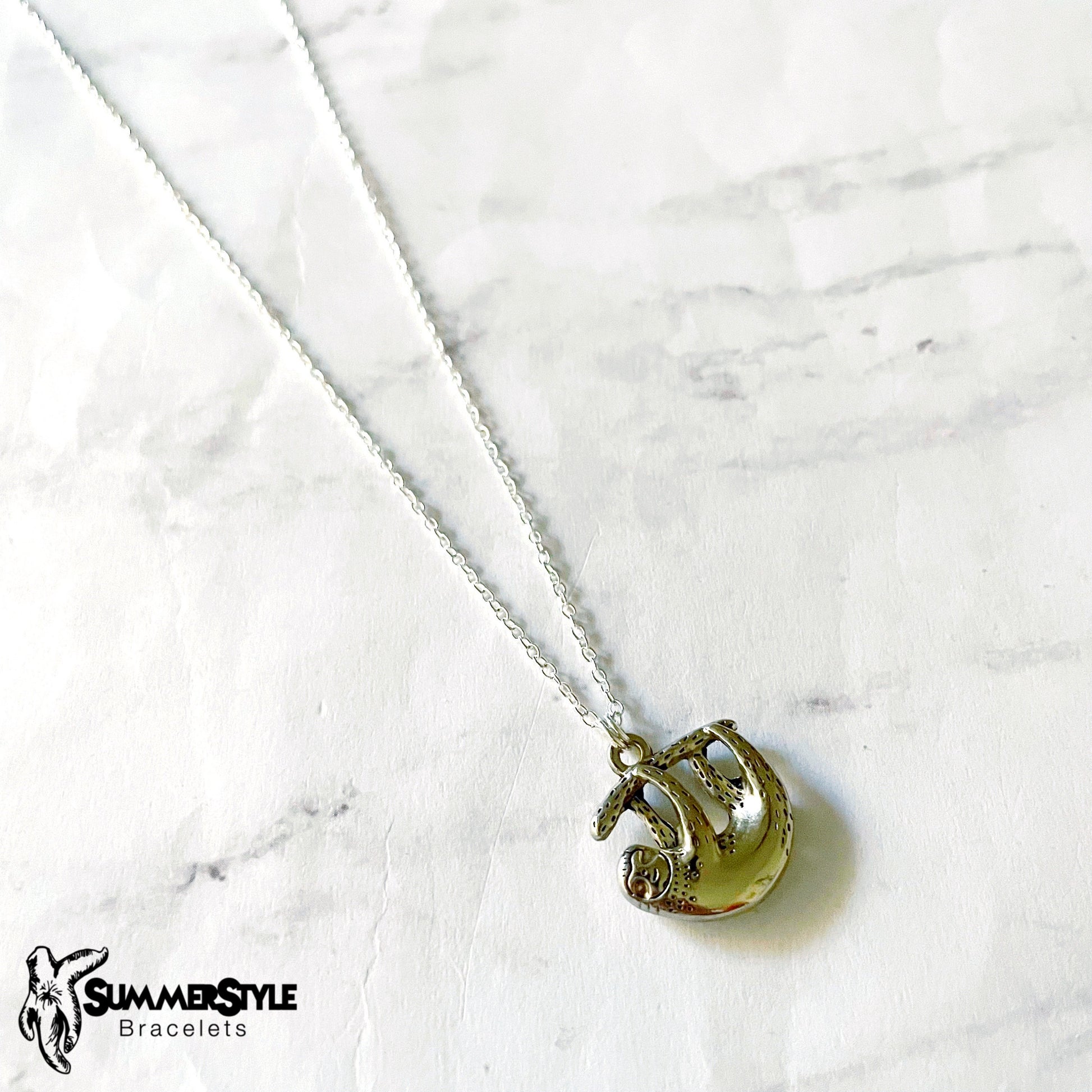 Silver Sloth Necklace, Sloth Jewelry, Stainless Steel Chain Necklace, SummerStyle Bracelets