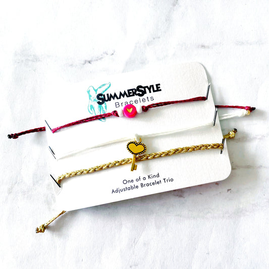 VALENTINE Golden Key Bracelet Set, One of a Kind Bracelet Trio, Unique Bracelet Set, SummerStyle Bracelets