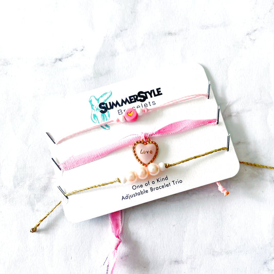VALENTINE Vintage Love Bracelet Set, One of a Kind Bracelet Trio, Unique Bracelet Set, SummerStyle Bracelets
