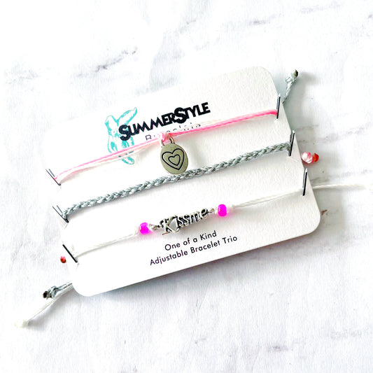 VALENTINE Kiss Me Bracelet Set, One of a Kind Bracelet Trio, Unique Bracelet Set, SummerStyle Bracelets