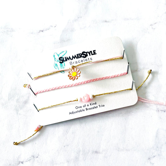 Daisy Love Bracelet Set, One of a Kind Bracelet Trio, Unique Bracelet Set, SummerStyle Bracelets