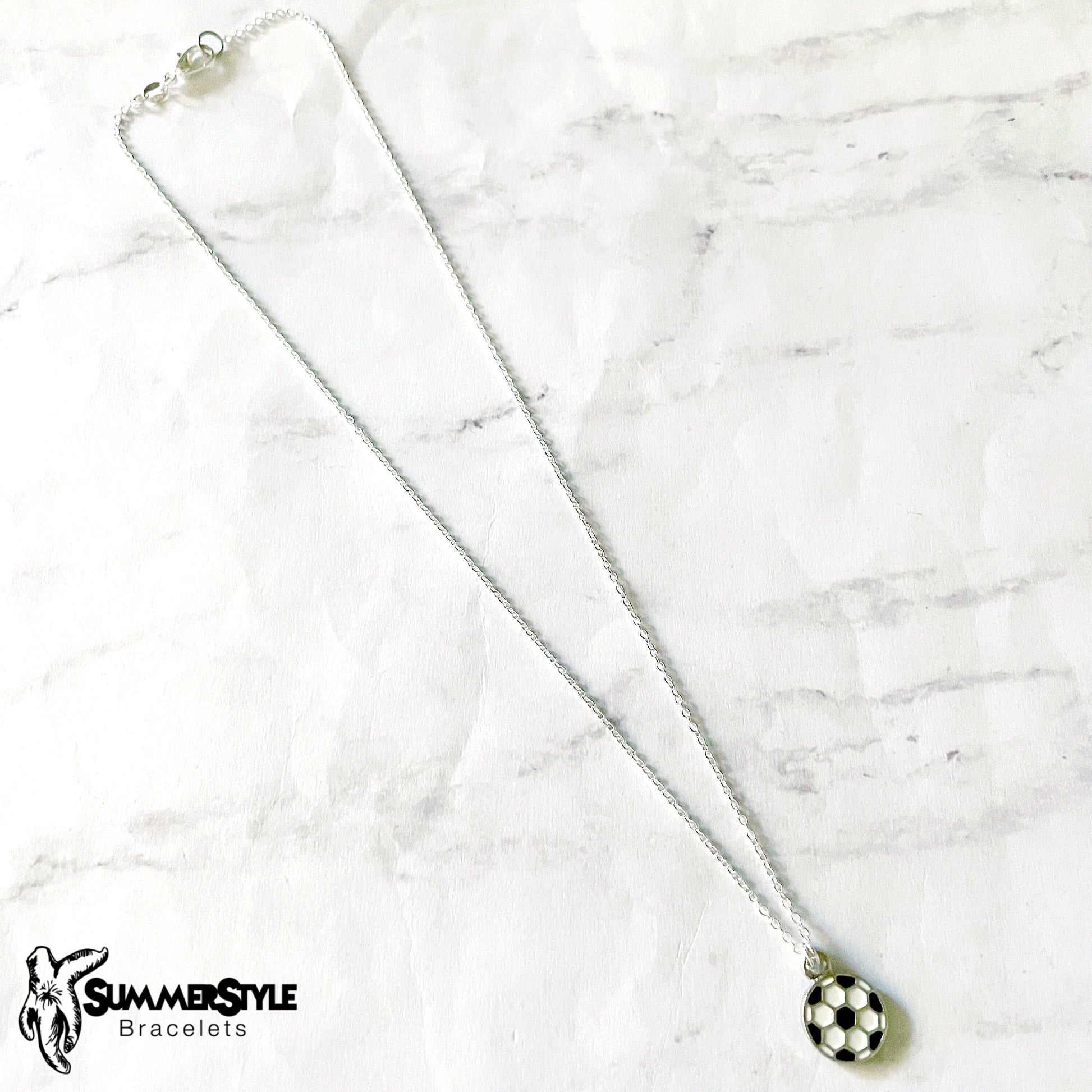Soccer Ball Charm Necklace, Sports Jewelry, Silver Chain Necklace, SummerStyle Bracelets