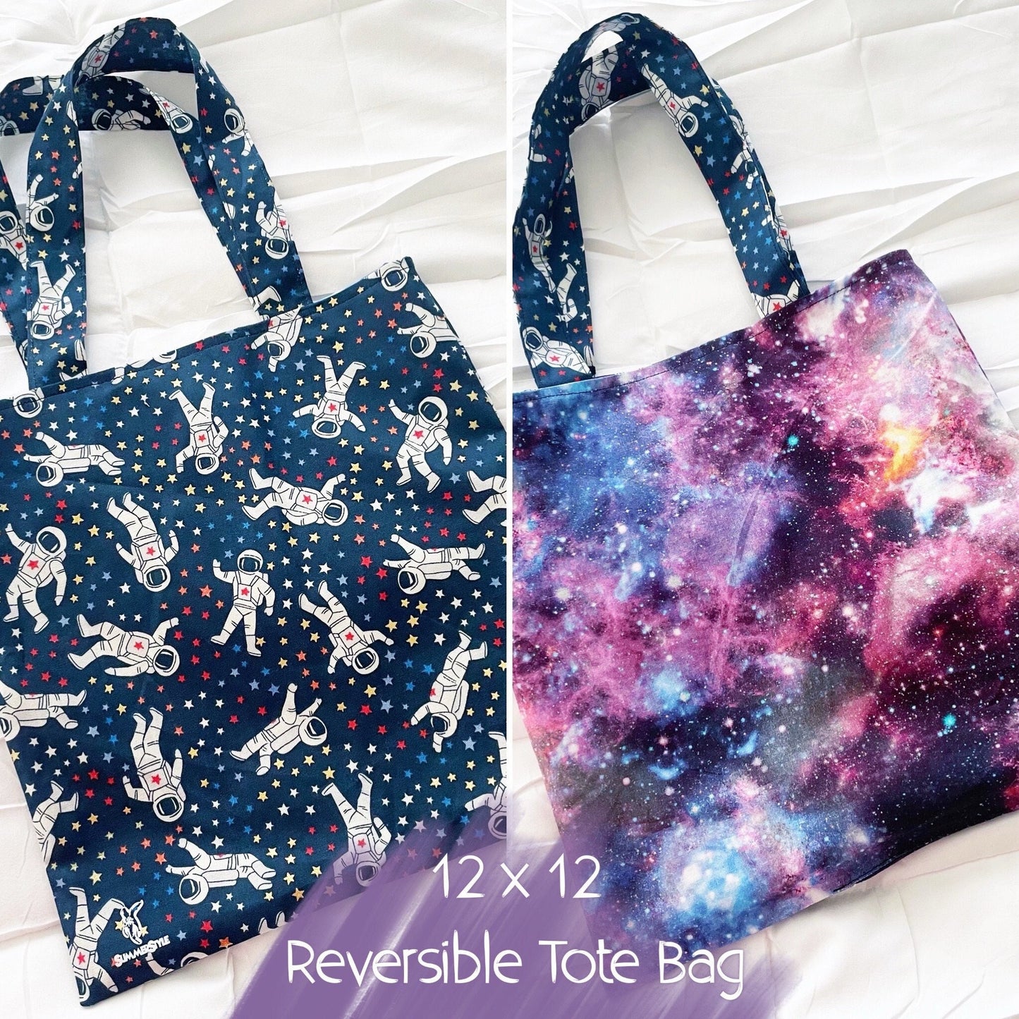 Astronaut’s Galaxy Reversible Bookish Tote Bag, Reversible Tote, Tablet Bag, Book Tote, SummerStyle Bracelets