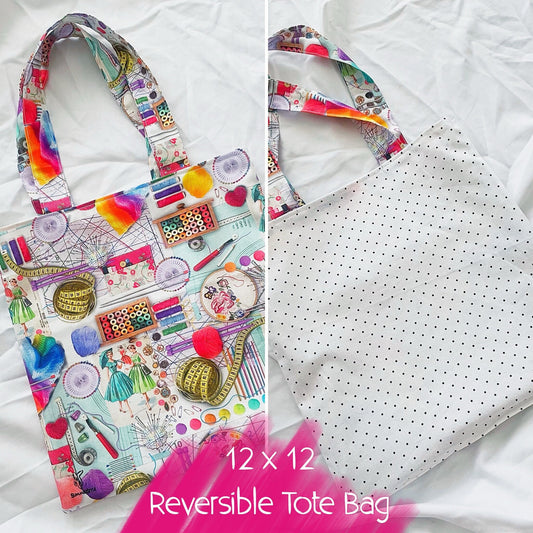 Sewing Girl Reversible Bookish Tote Bag, Reversible Tote, Tablet Bag, Book Tote, SummerStyle Bracelets