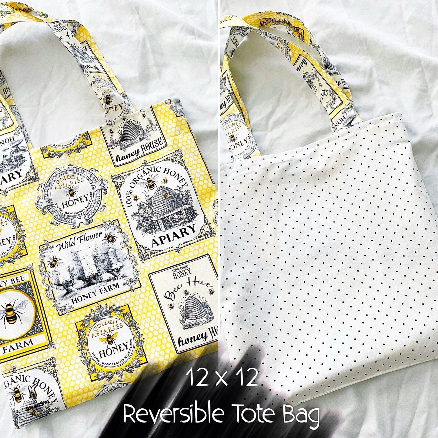 Honey Bee Farm Reversible Bookish Tote Bag, Reversible Tote, Tablet Bag, Book Tote, SummerStyle Bracelets