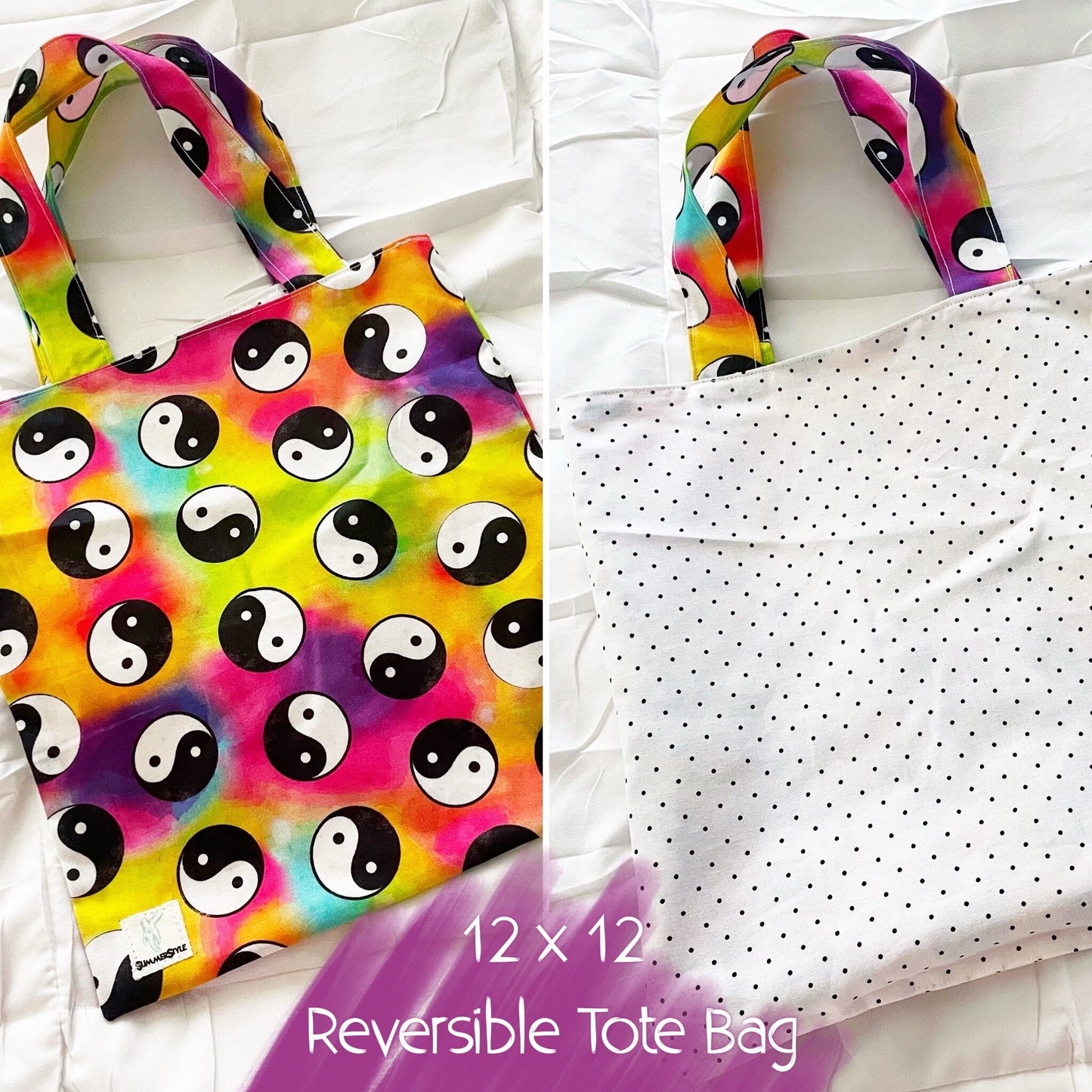 Rainbow Yin Yang Reversible Bookish Tote Bag, Reversible Tote, Tablet Bag, Book Tote, SummerStyle Bracelets