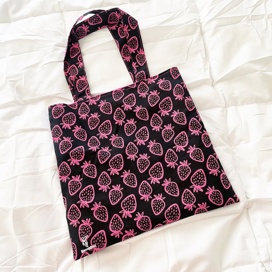 Hot Pink Strawberry Reversible Bookish Tote Bag, Reversible Tote, Tablet Bag, Book Tote, SummerStyle Bracelets
