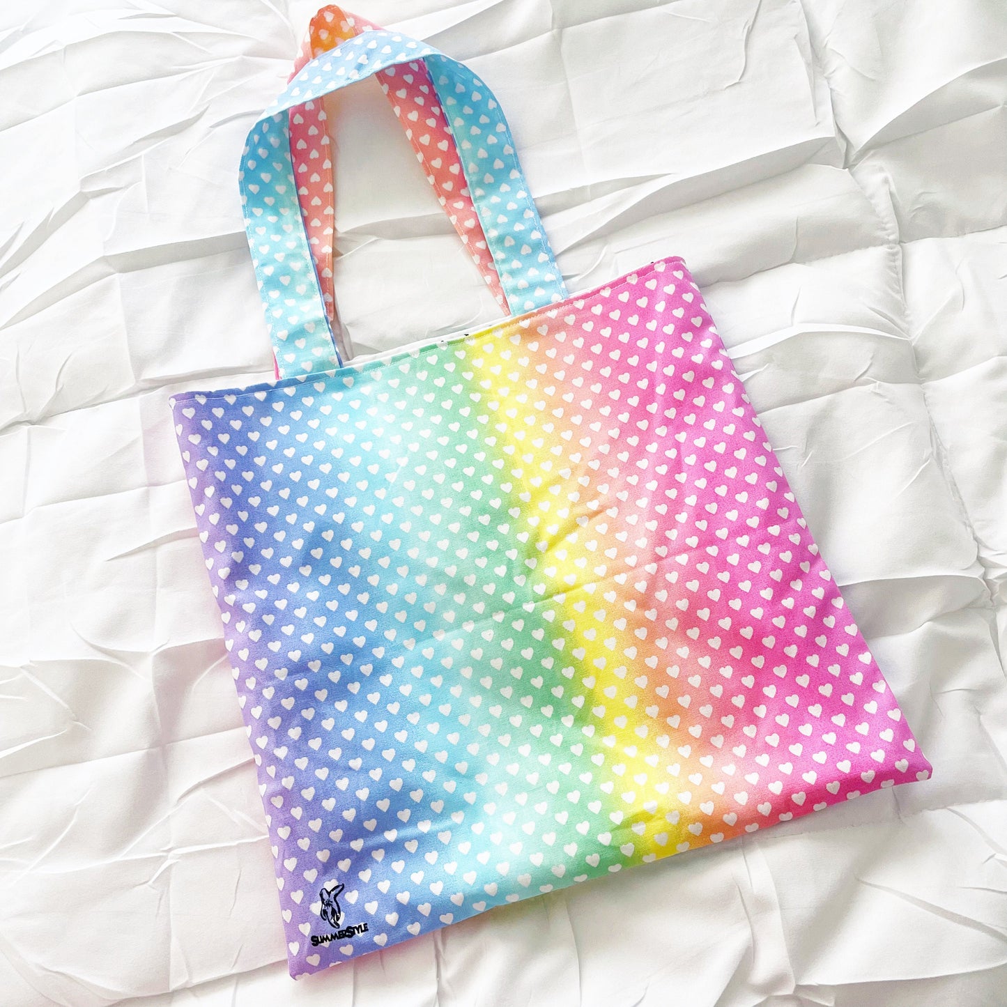 Rainbow Hearts Reversible Bookish Tote Bag, Reversible Tote, Tablet Bag, Book Tote, SummerStyle Bracelets