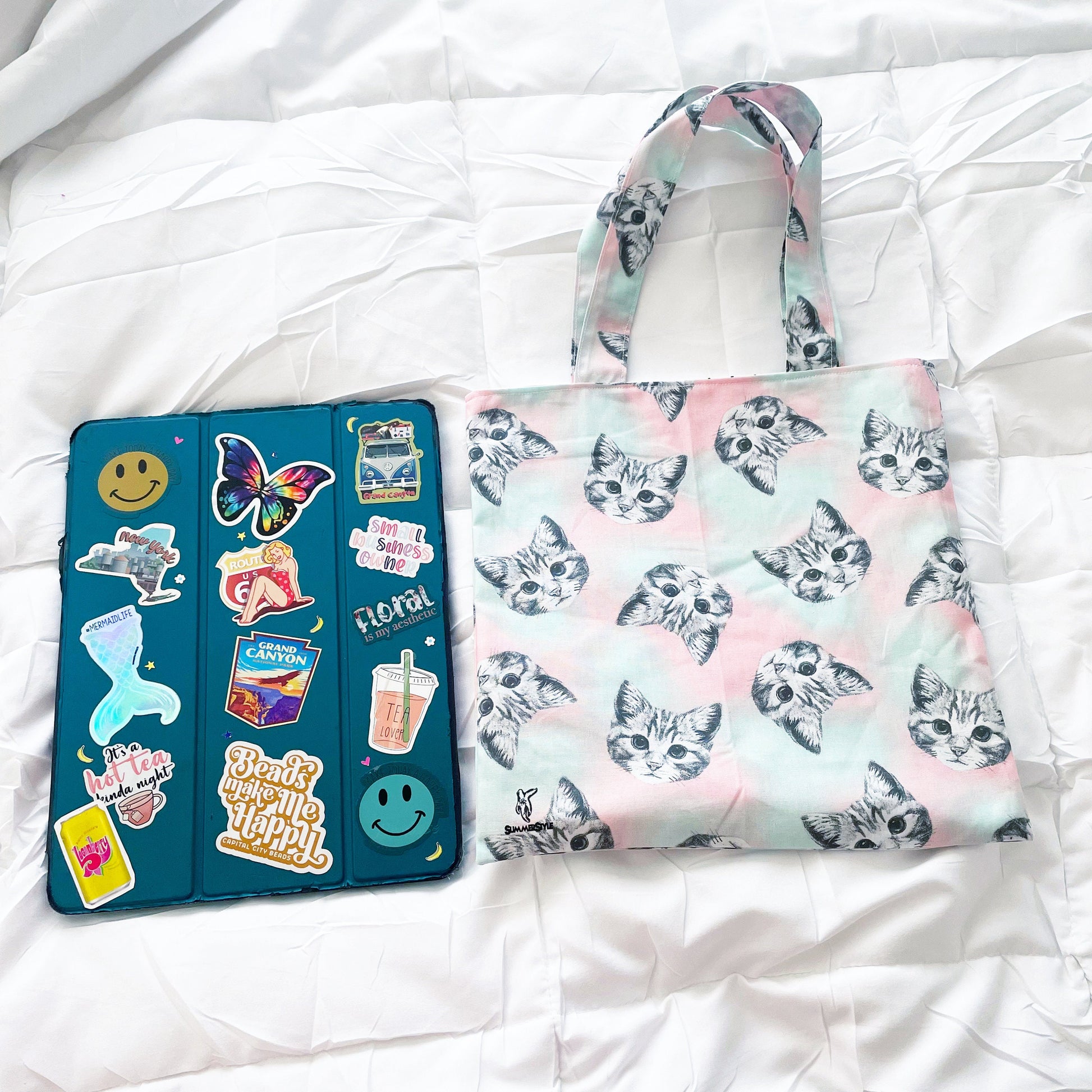 Atomic Kitty Reversible Bookish Tote Bag, Reversible Tote, Tablet Bag, Book Tote, SummerStyle Bracelets