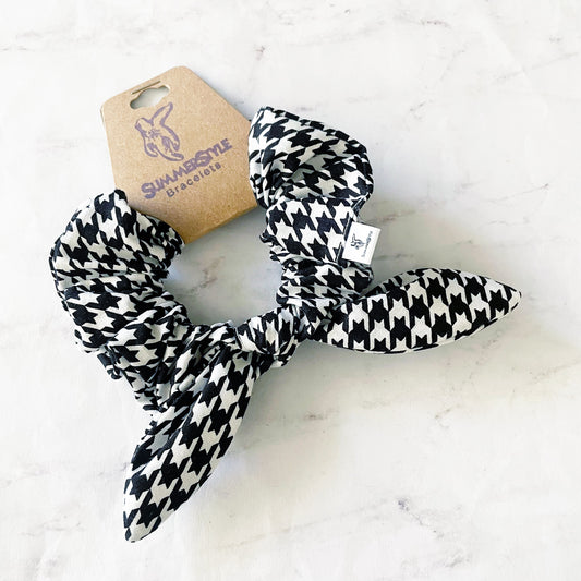 Black & White Houndstooth Scrunchie, Scrunched Bow Hair Tie, Hair Bow, Hair Accessories, Bow Hair Tie, SummerStyle Bracelets