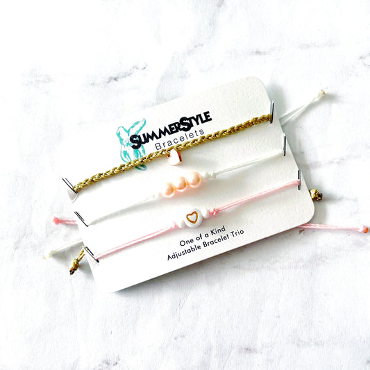 VALENTINE Gold Heart Bracelet Set, One of a Kind Bracelet Trio, Unique Bracelet Set, SummerStyle Bracelets