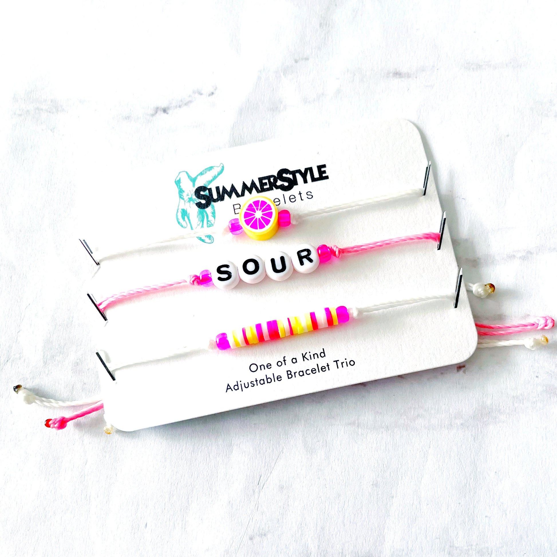 Pink Lemonade Bracelet Set, One of a Kind Bracelet Trio, Unique Bracelet Set, SummerStyle Bracelets