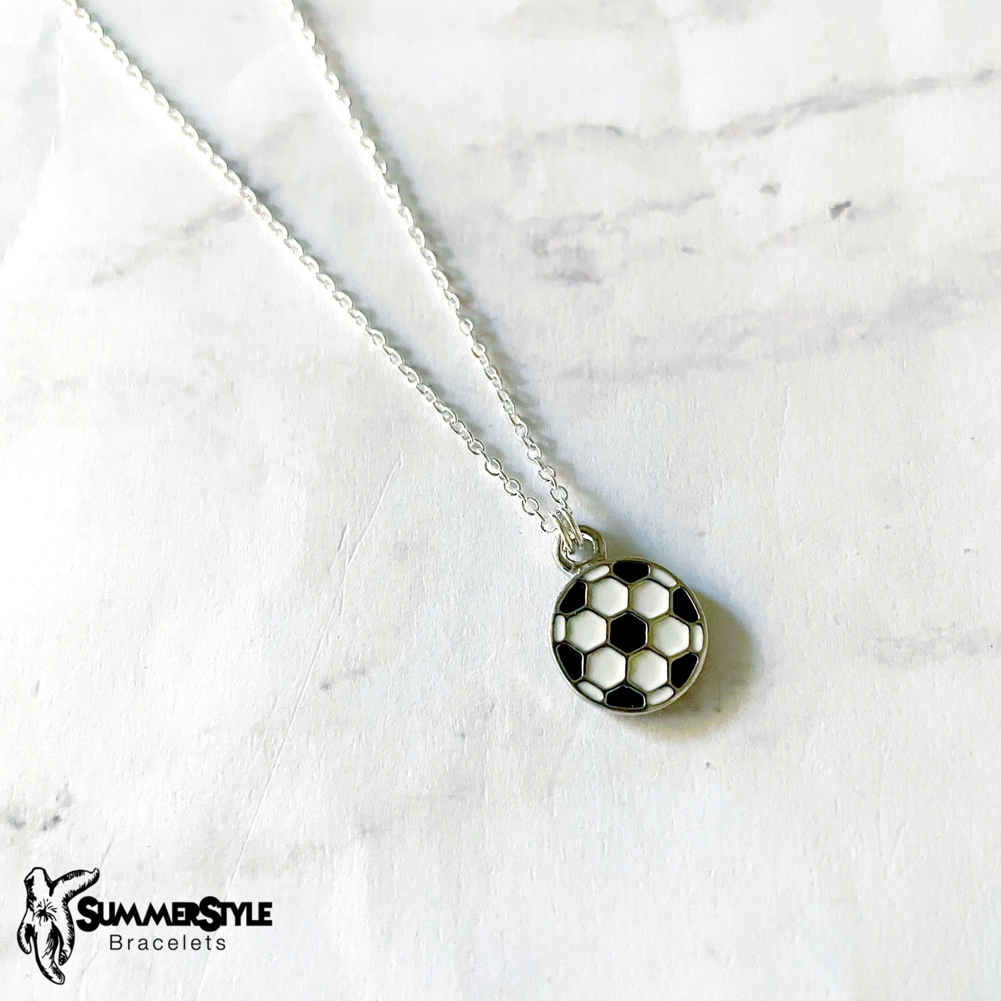 Soccer Ball Charm Necklace, Sports Jewelry, Silver Chain Necklace, SummerStyle Bracelets