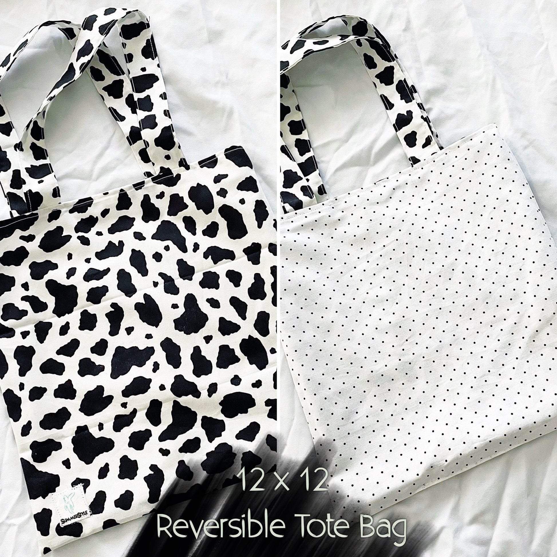 Cow Print Reversible Bookish Tote Bag, Reversible Tote, Tablet Bag, Book Tote, SummerStyle Bracelets