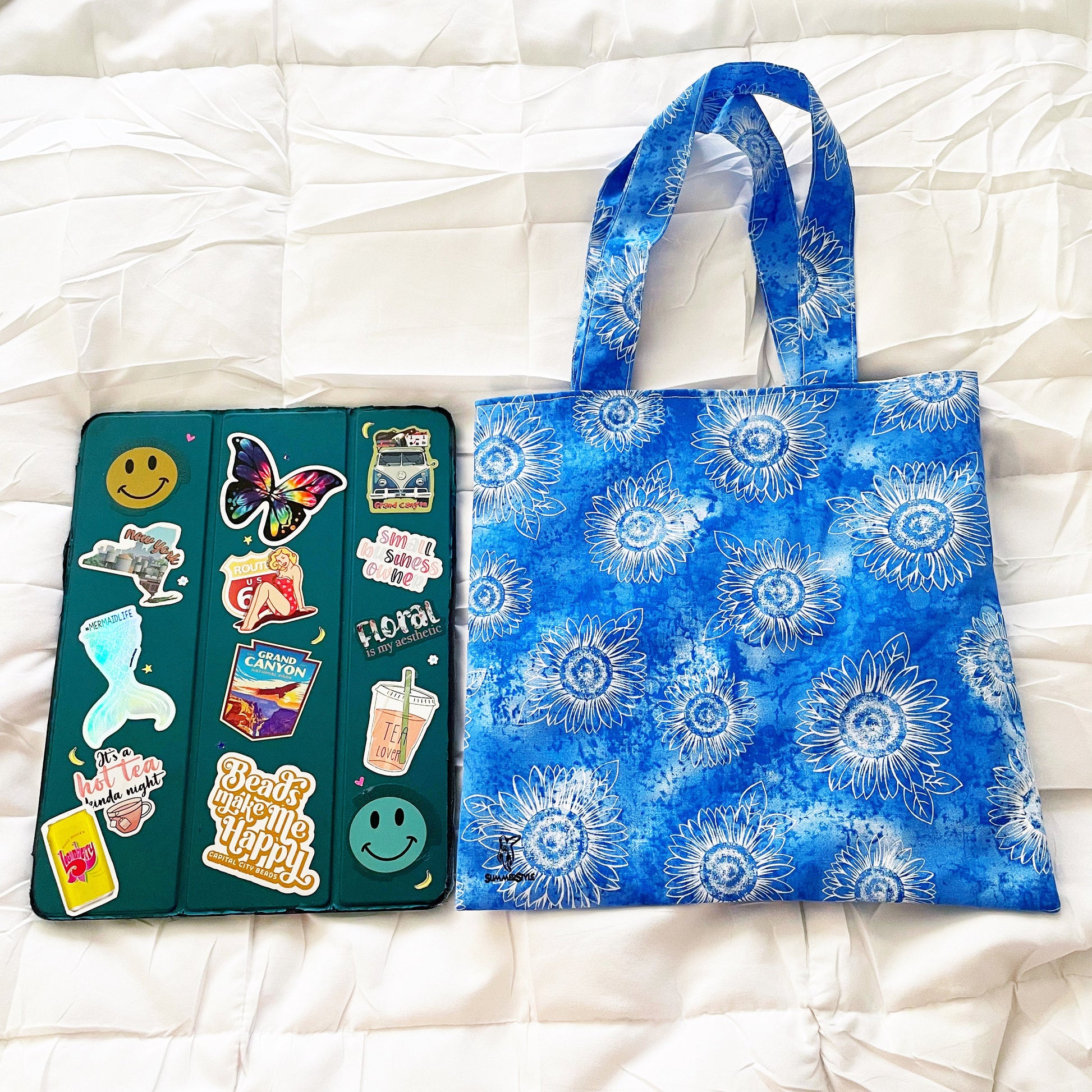 Ocean of Sunflowers Reversible Bookish Tote Bag, Reversible Tote, Tablet Bag, Book Tote, SummerStyle Bracelets