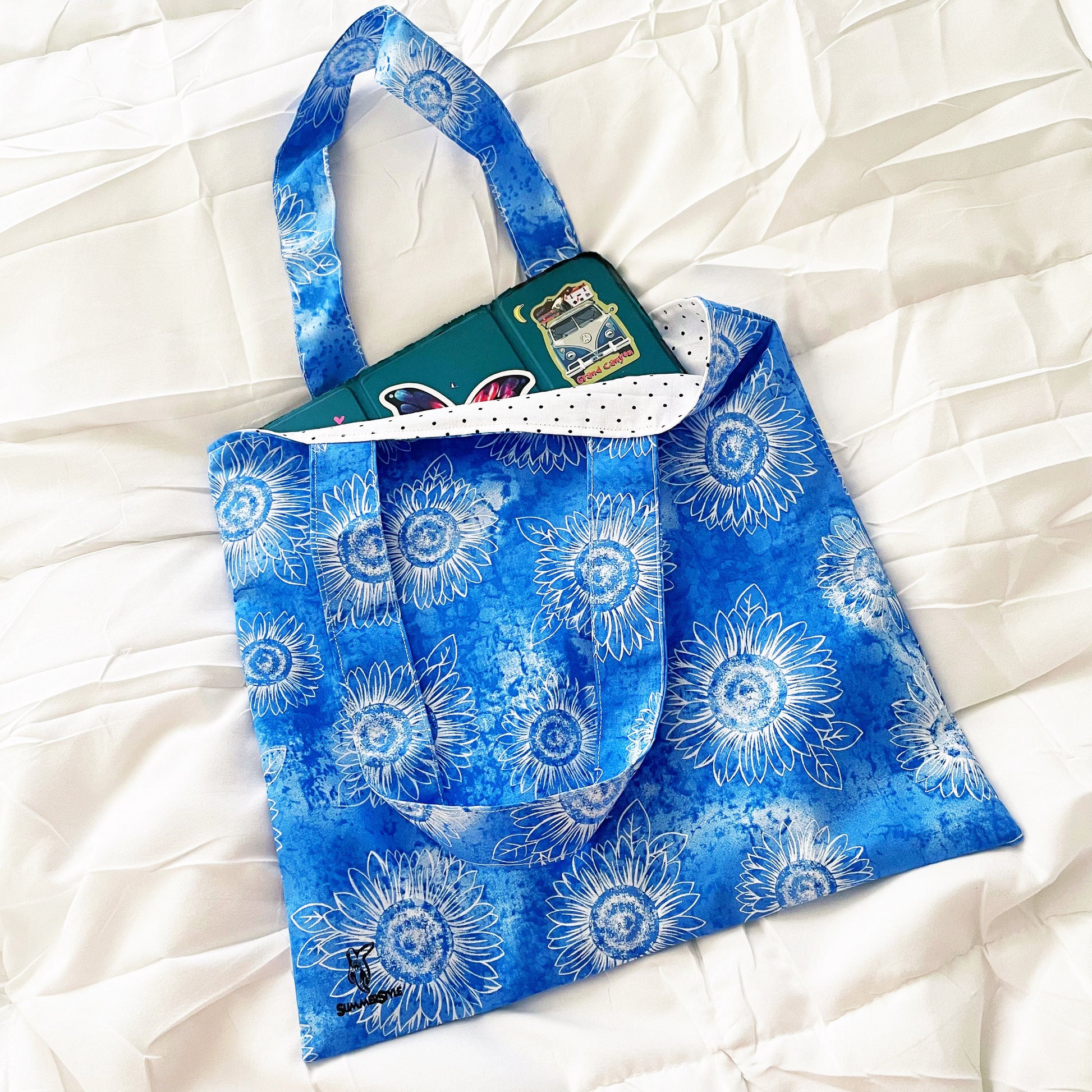 Ocean of Sunflowers Reversible Bookish Tote Bag, Reversible Tote, Tablet Bag, Book Tote, SummerStyle Bracelets