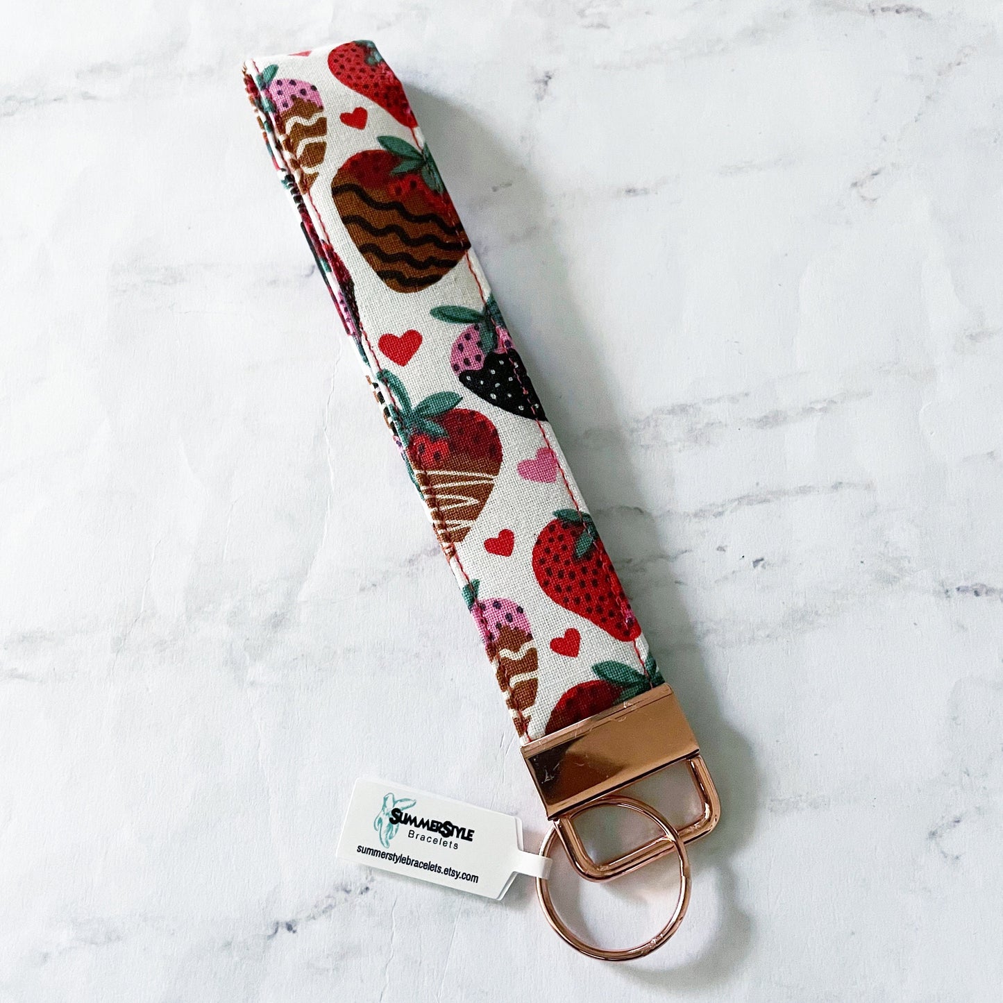 VALENTINE Chocolate Covered Strawberry Key Fob Wristlet, 6.5in Wristlet Lanyard, Keychain Wristlet, Handmade Lanyard, SummerStyle Bracelets