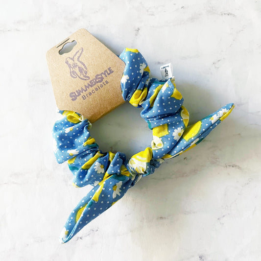 Blue Lemon Scrunchie, Scrunched Bow Hair Tie, Hair Bow, Lemon Gift, Hair Accessories, Bow Scrunchie, SummerStyle Bracelets
