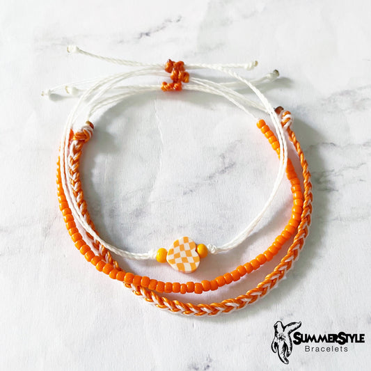 Orange & White Checkered Heart Adjustable Waterproof Bracelet Pack, Heart Jewelry, Checkered Jewelry, SummerStyle Bracelets