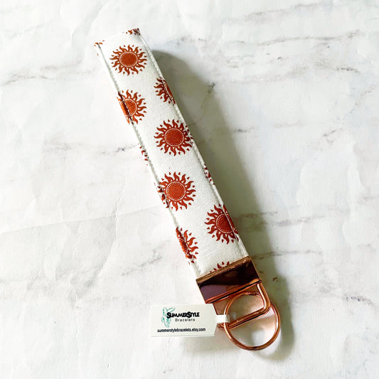 Golden Sun Key Fob Wristlet, 6.5in Wristlet Lanyard, Keychain Wristlet, Handmade Lanyard, SummerStyle Bracelets