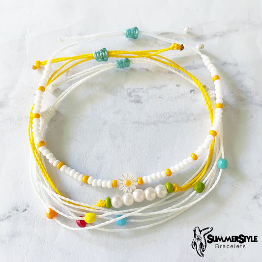 Daisy Days Adjustable Waterproof Bracelet, Daisy Bracelet, Floral Jewelry, Braided Bracelet, SummerStyle Bracelets