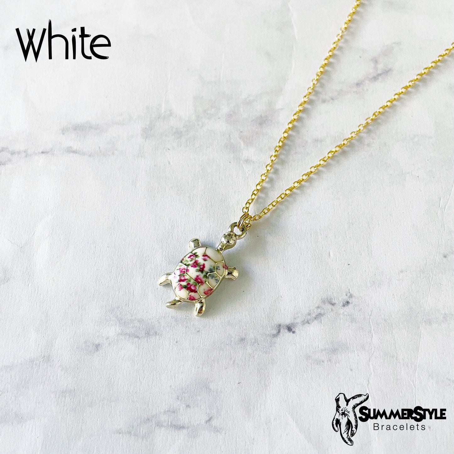 Floral Sea Turtle Charm Necklace, Turtle Jewelry, Floral Jewelry, Gold Chain Necklace, SummerStyle Bracelets