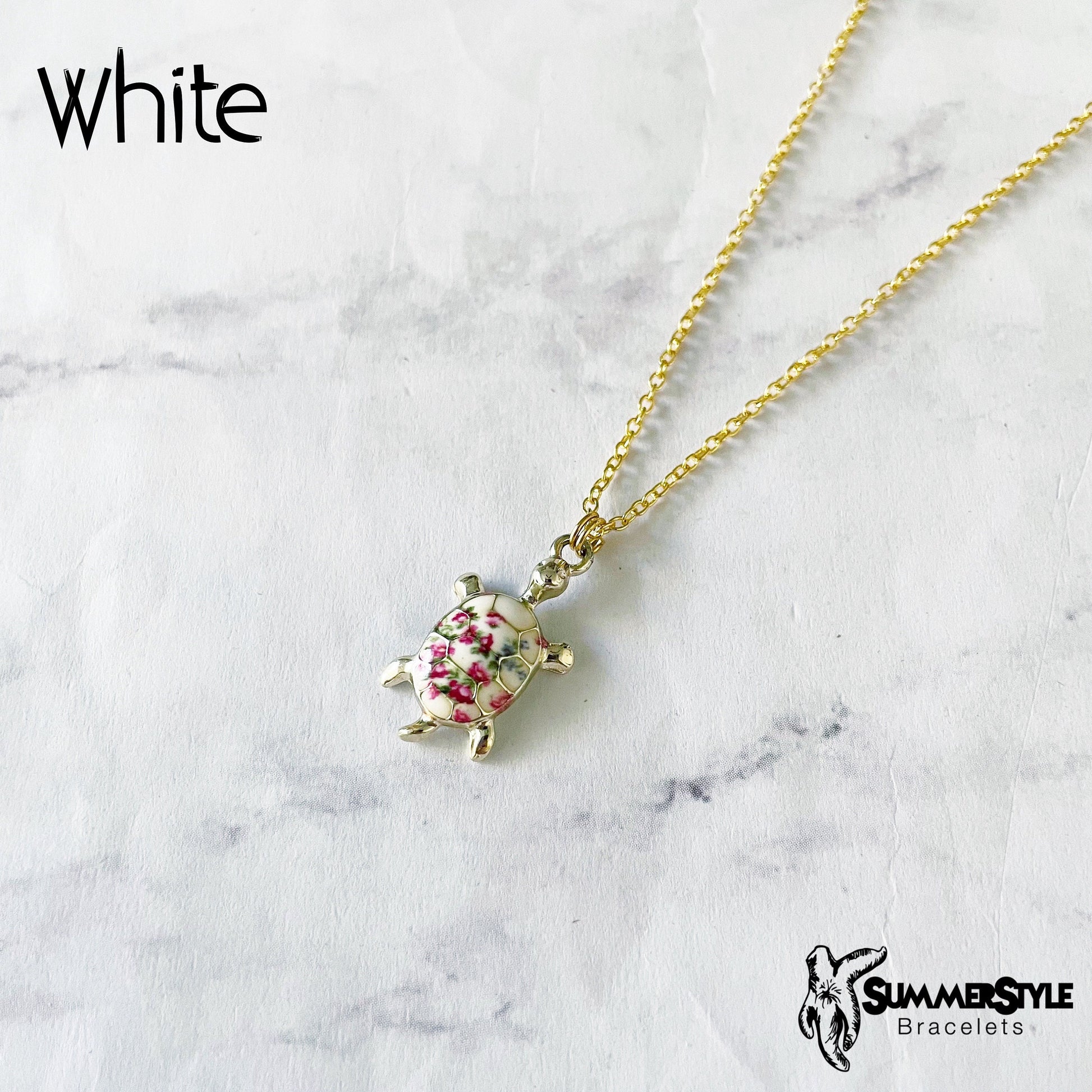 Floral Sea Turtle Charm Necklace, Turtle Jewelry, Floral Jewelry, Gold Chain Necklace, SummerStyle Bracelets