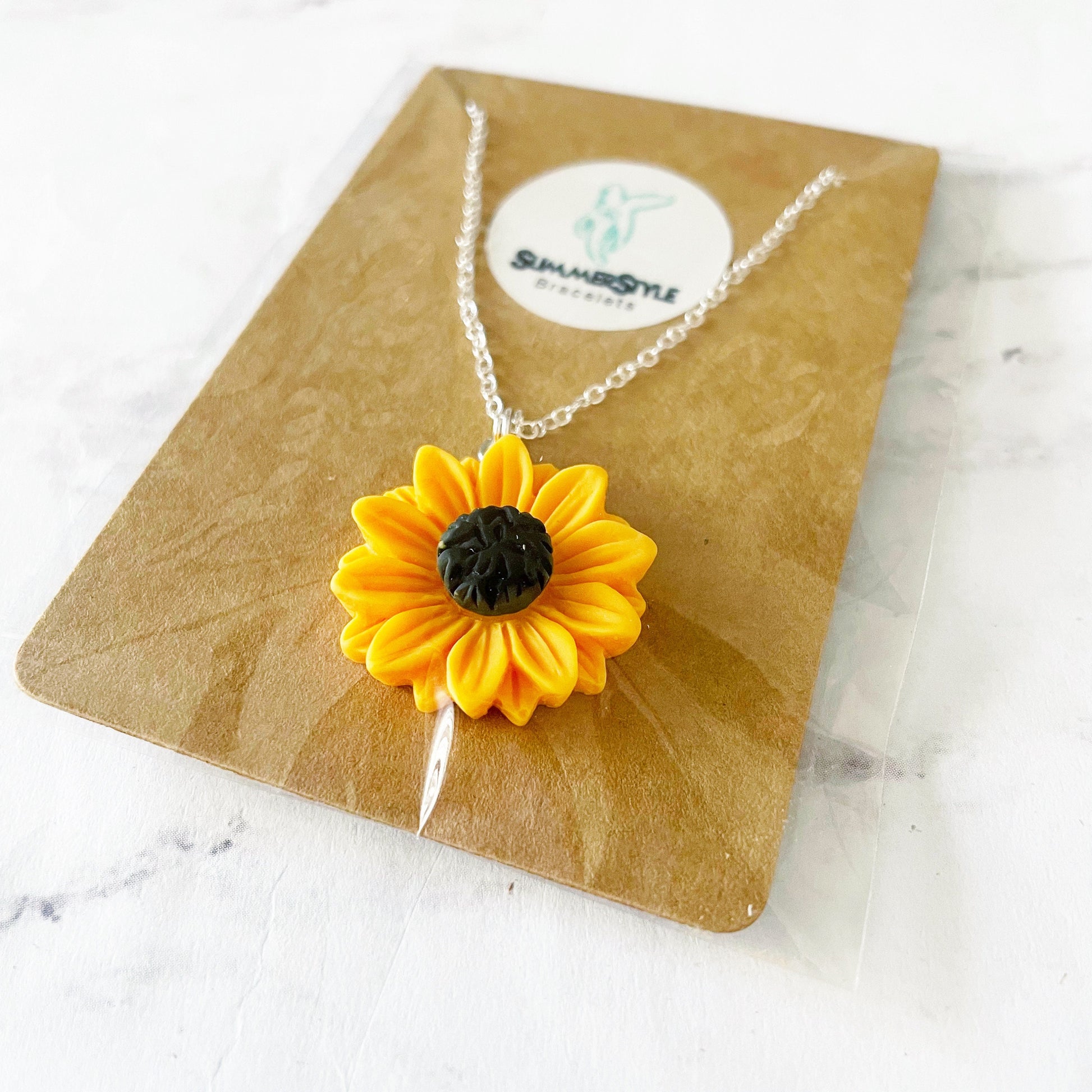 Yellow Sunflower Necklace, Sunflower Jewelry, Stainless Steel Chain Necklace, SummerStyle Bracelets