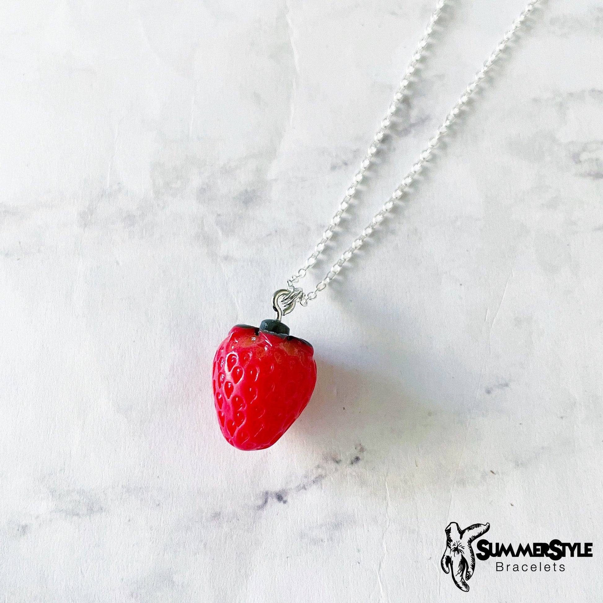 Red Strawberry Necklace, Strawberry Jewelry, Stainless Steel Chain Necklace, SummerStyle Bracelets