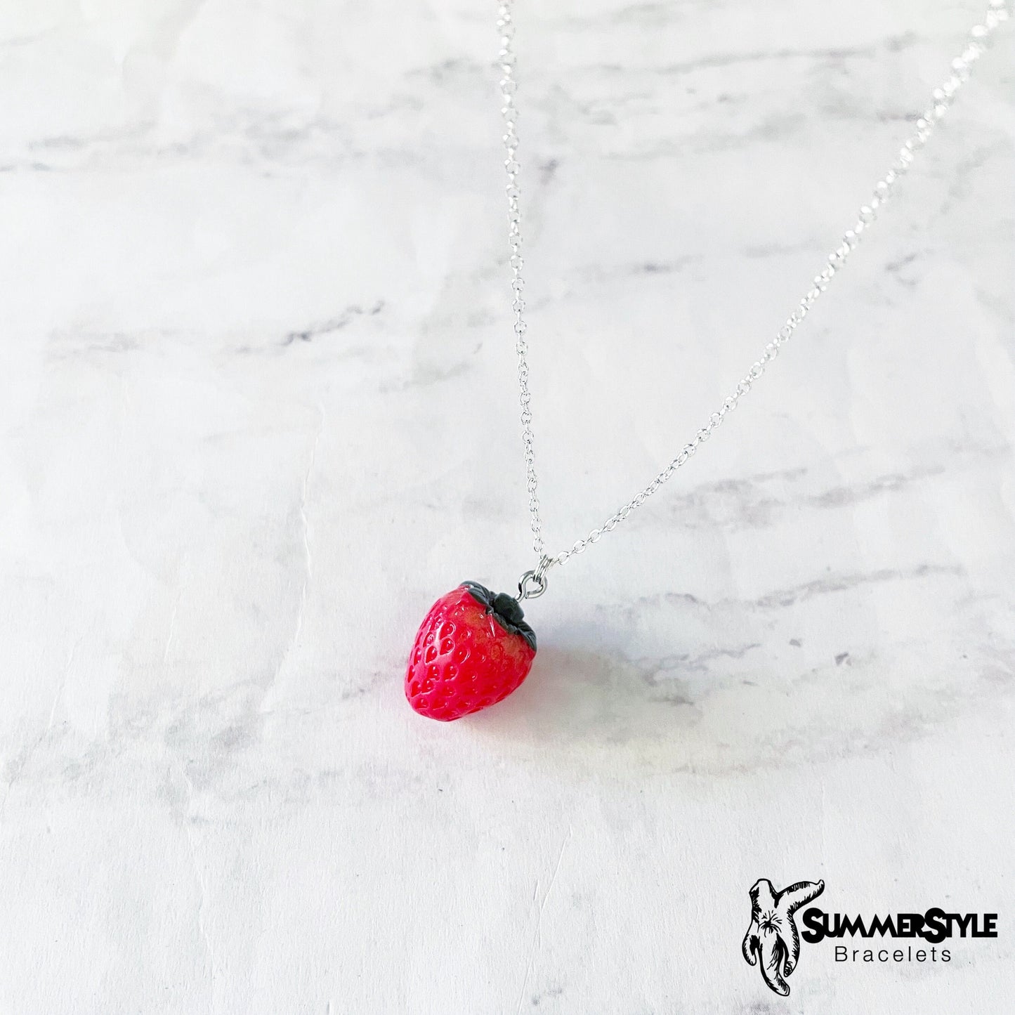 Red Strawberry Necklace, Strawberry Jewelry, Stainless Steel Chain Necklace, SummerStyle Bracelets