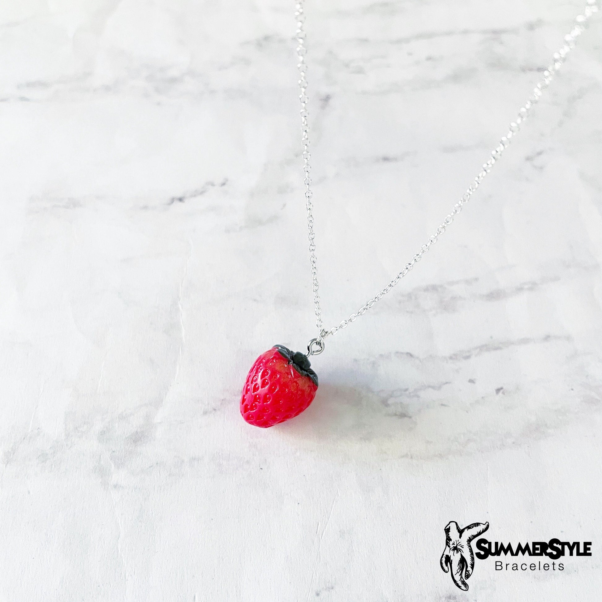 Red Strawberry Necklace, Strawberry Jewelry, Stainless Steel Chain Necklace, SummerStyle Bracelets
