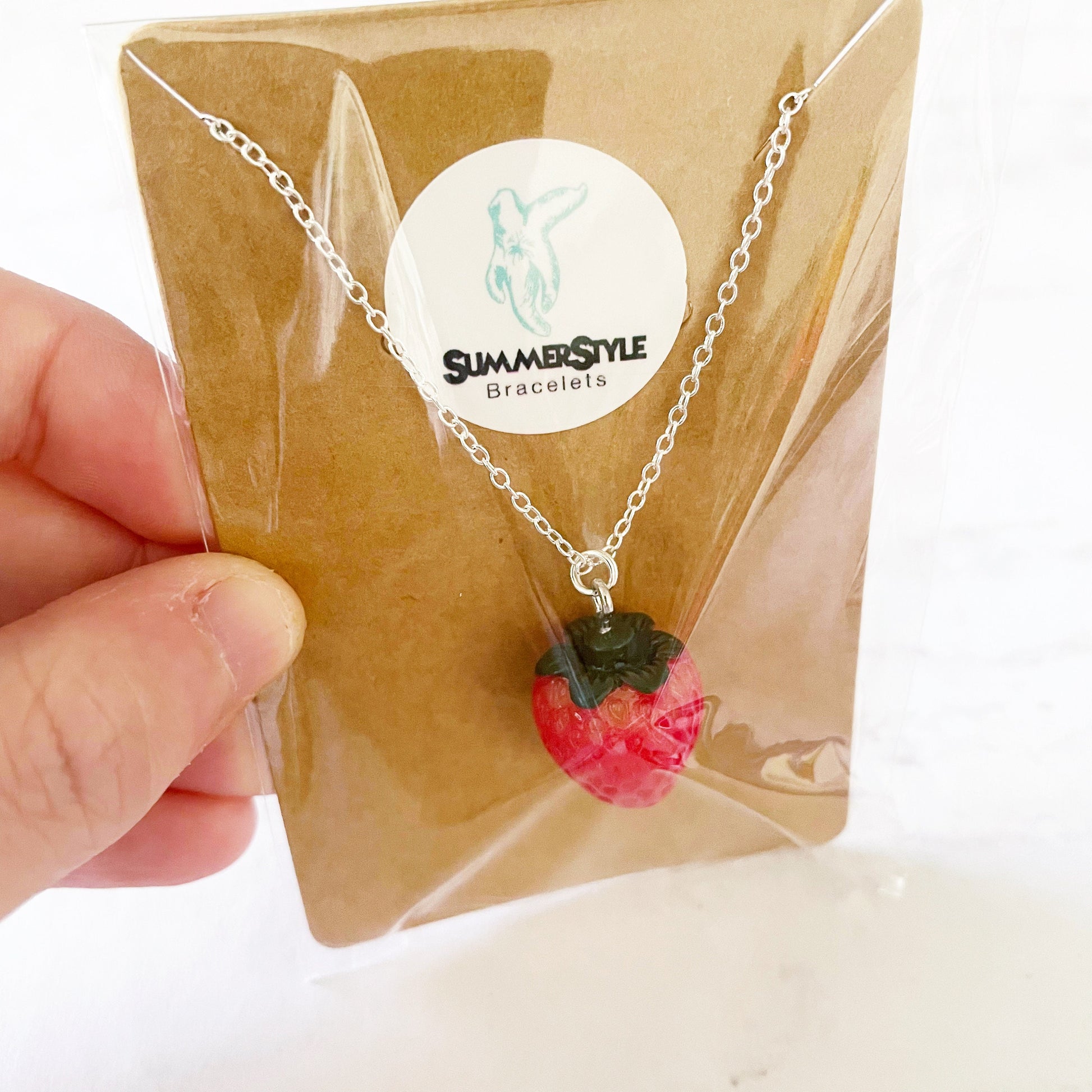 Red Strawberry Necklace, Strawberry Jewelry, Stainless Steel Chain Necklace, SummerStyle Bracelets