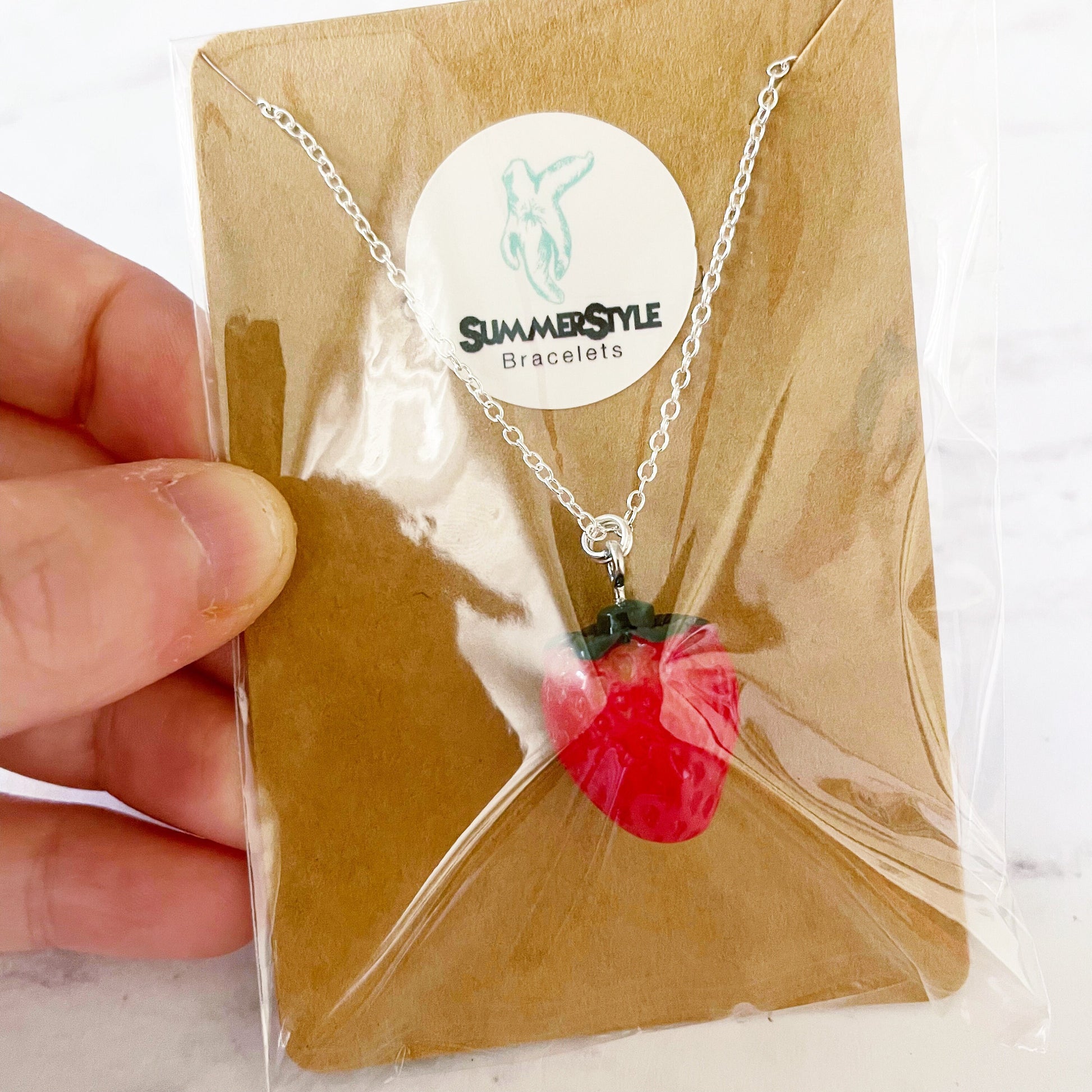 Red Strawberry Necklace, Strawberry Jewelry, Stainless Steel Chain Necklace, SummerStyle Bracelets