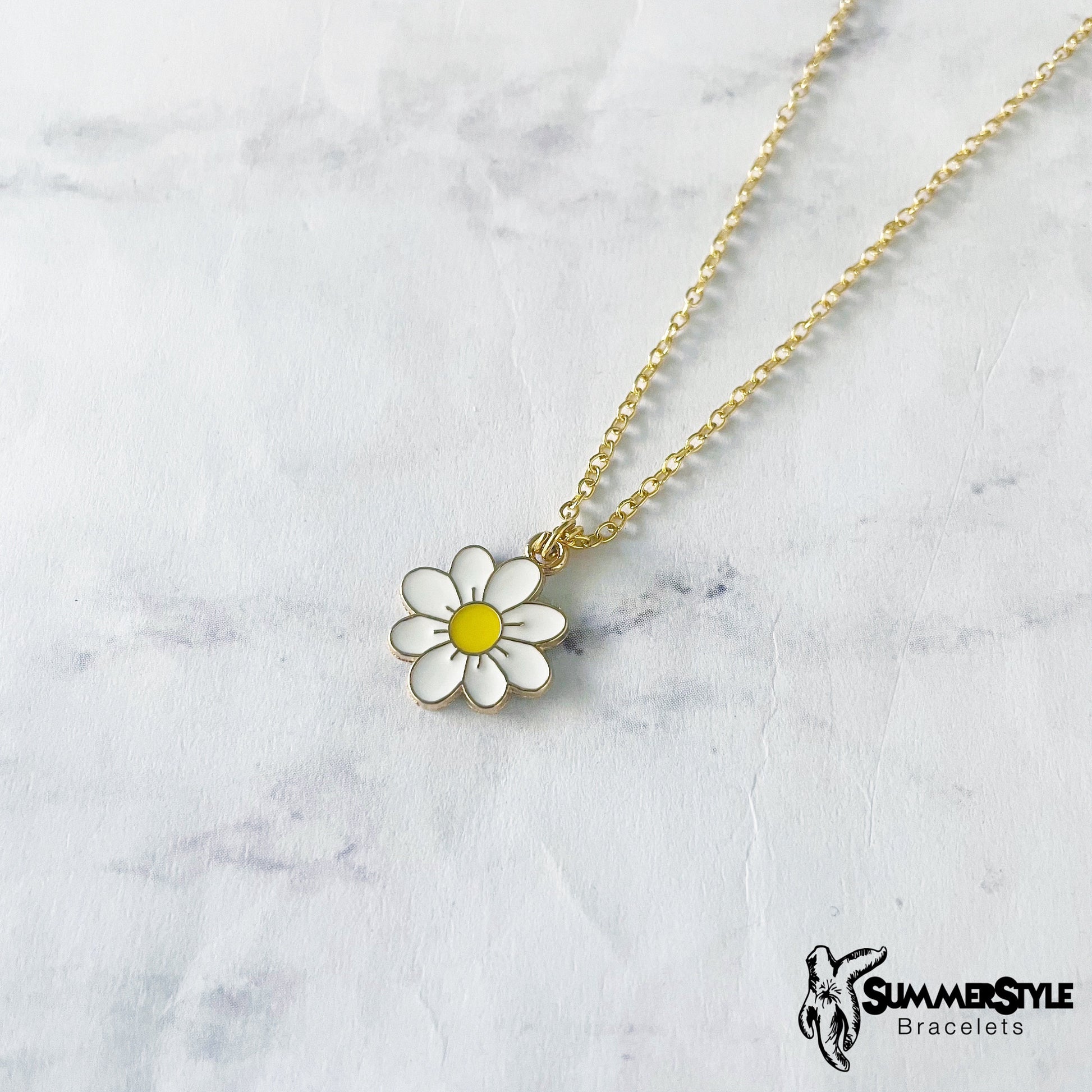 White Daisy Necklace, Floral Jewelry, Gold Chain Necklace, SummerStyle Bracelets
