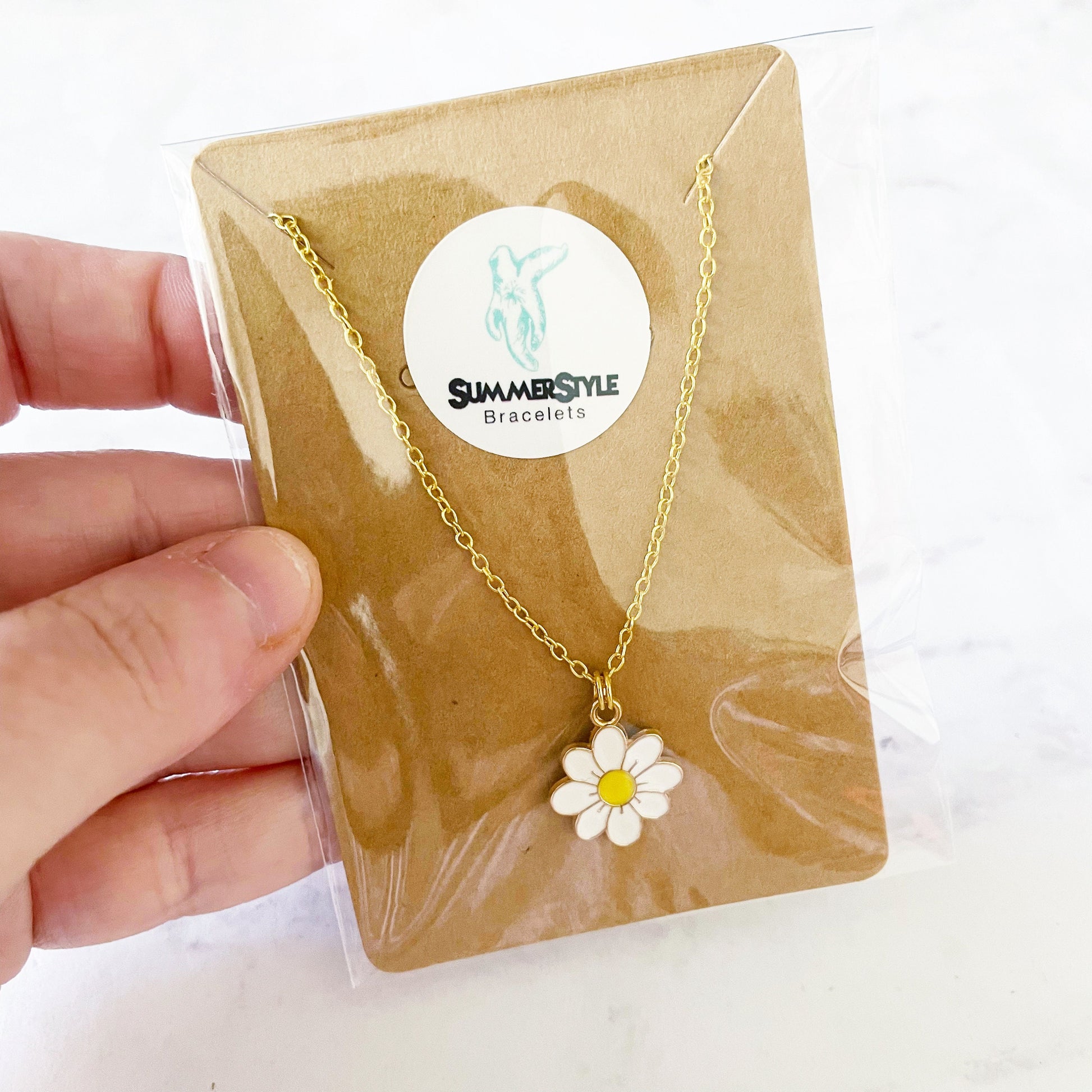 White Daisy Necklace, Floral Jewelry, Gold Chain Necklace, SummerStyle Bracelets