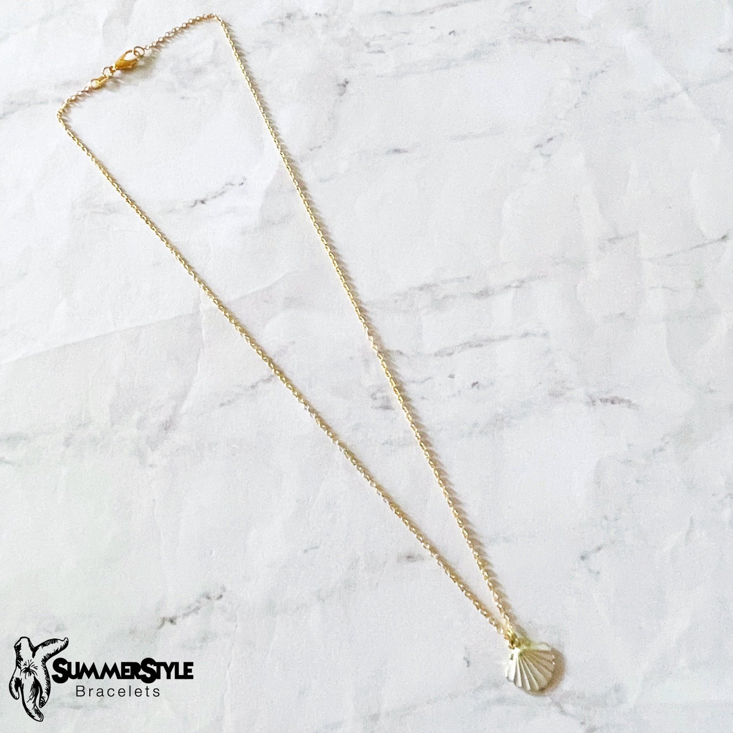 Striped Seashell Charm Necklace, Mermaid Jewelry, Gold Chain Necklace, SummerStyle Bracelets