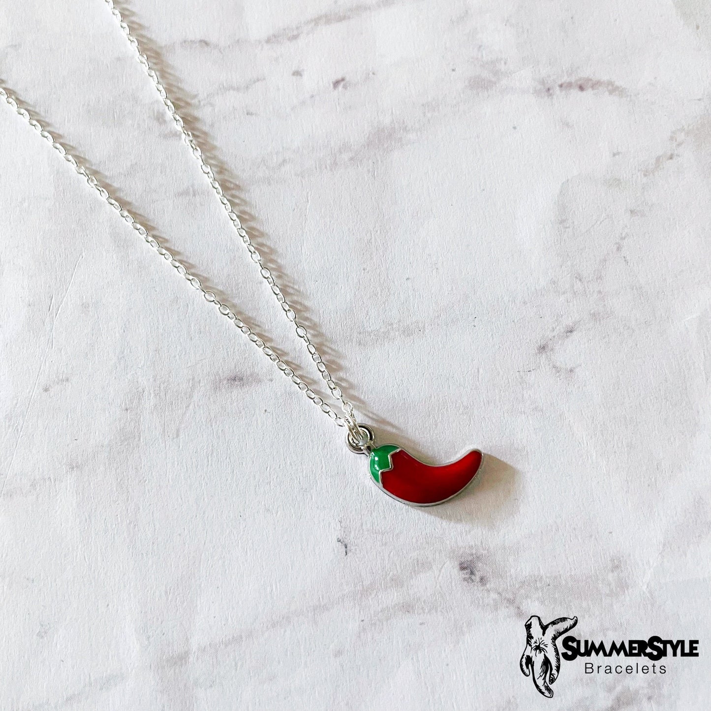 Red Chili Pepper Necklace, Spicy Jewelry, Stainless Steel Chain Necklace, SummerStyle Bracelets