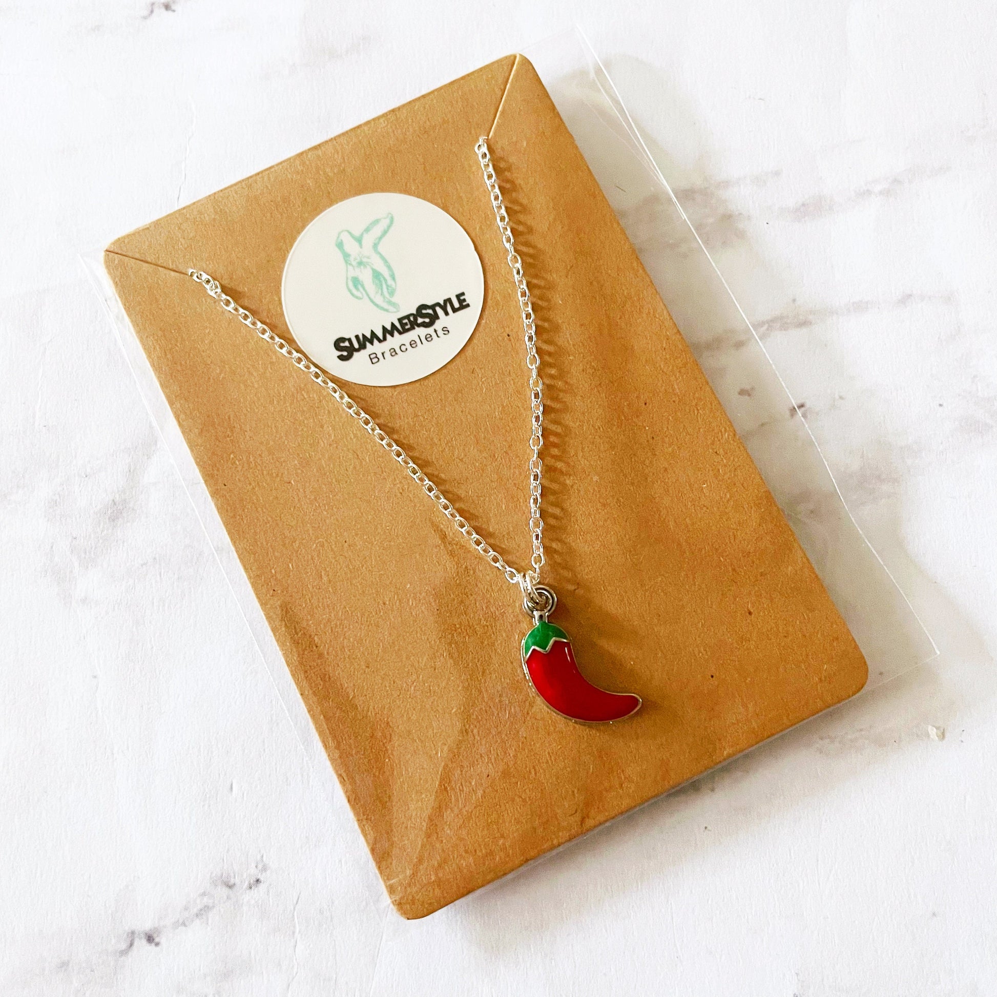 Red Chili Pepper Necklace, Spicy Jewelry, Stainless Steel Chain Necklace, SummerStyle Bracelets