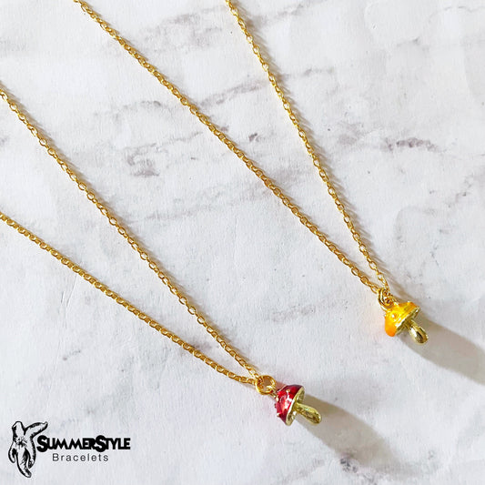 Gold Mini Mushroom Charm Necklace, Mushroom Jewelry, Stainless Steel Chain Necklace, SummerStyle Bracelets