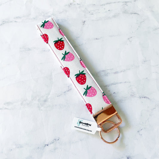 Mixed Strawberry Key Fob Wristlet, 6.5in Wristlet Lanyard, Keychain Wristlet, Handmade Lanyard, SummerStyle Bracelets