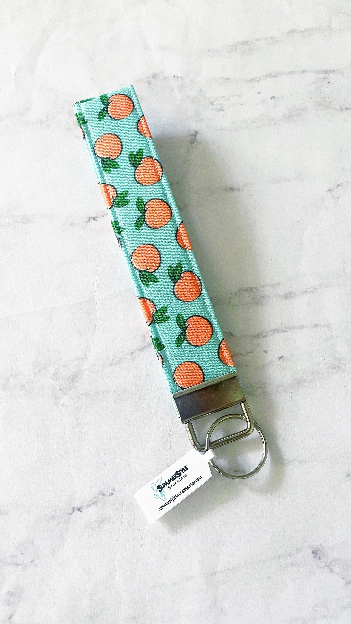 Peachy Keen Key Fob Wristlet, 6.5in Wristlet Lanyard, Keychain Wristlet, Handmade Lanyard, SummerStyle Bracelets