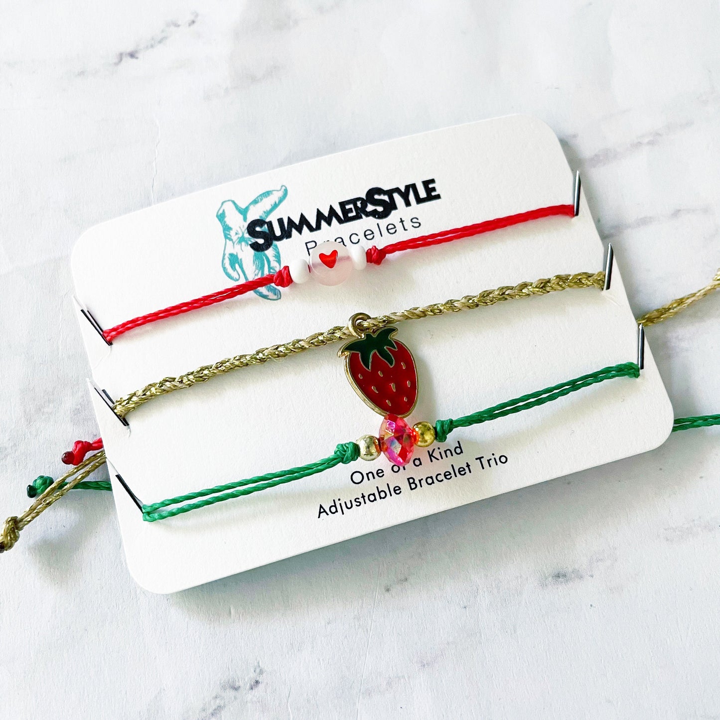 Strawberry Love Bracelet Set, One of a Kind Bracelet Trio, Unique Bracelet Set, SummerStyle Bracelets