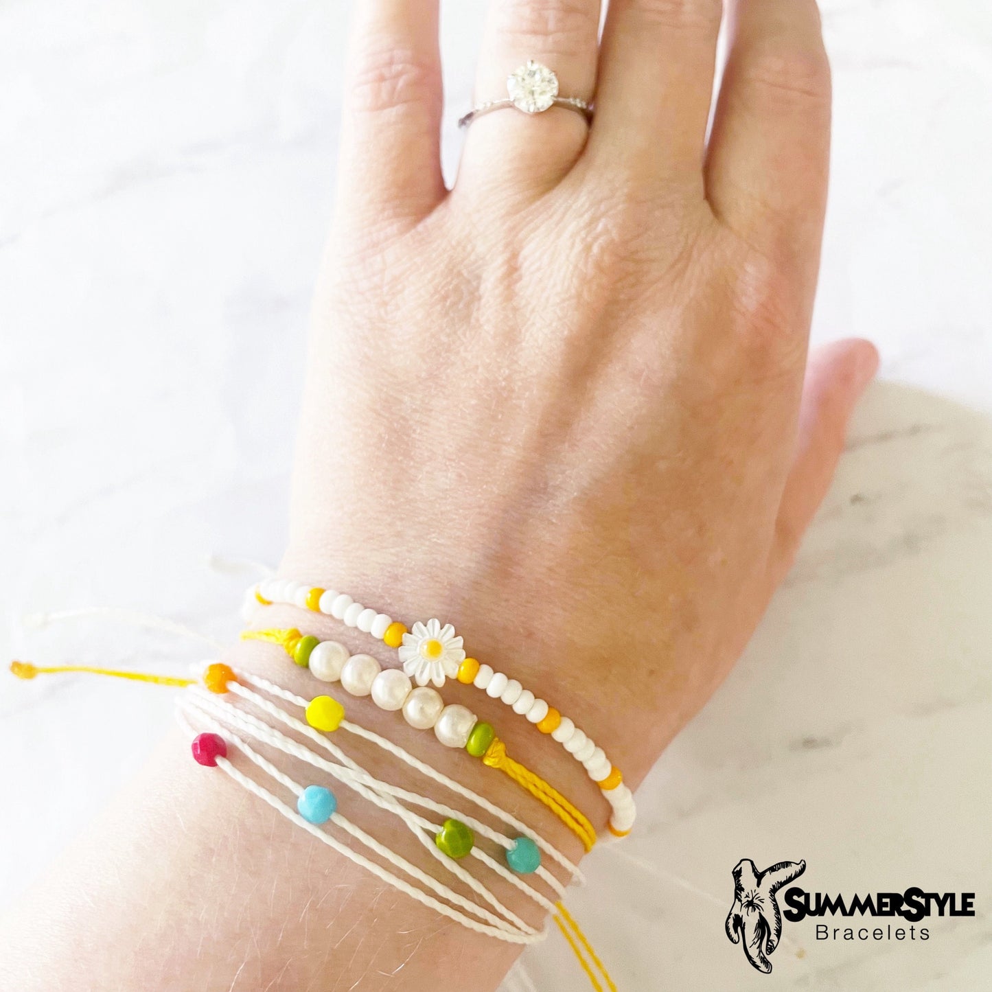 Daisy Days Adjustable Waterproof Bracelet, Daisy Bracelet, Floral Jewelry, Braided Bracelet, SummerStyle Bracelets