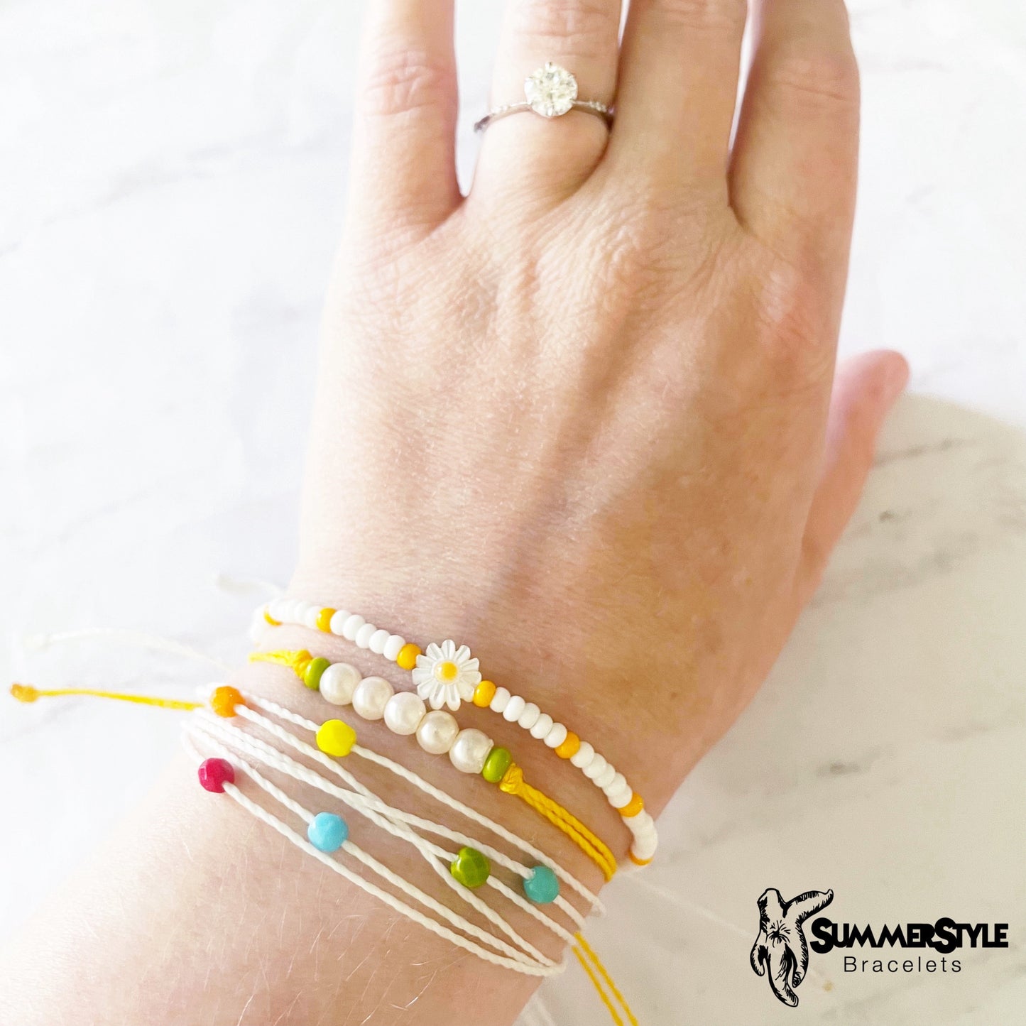 Daisy Days Adjustable Waterproof Bracelet, Daisy Bracelet, Floral Jewelry, Braided Bracelet, SummerStyle Bracelets