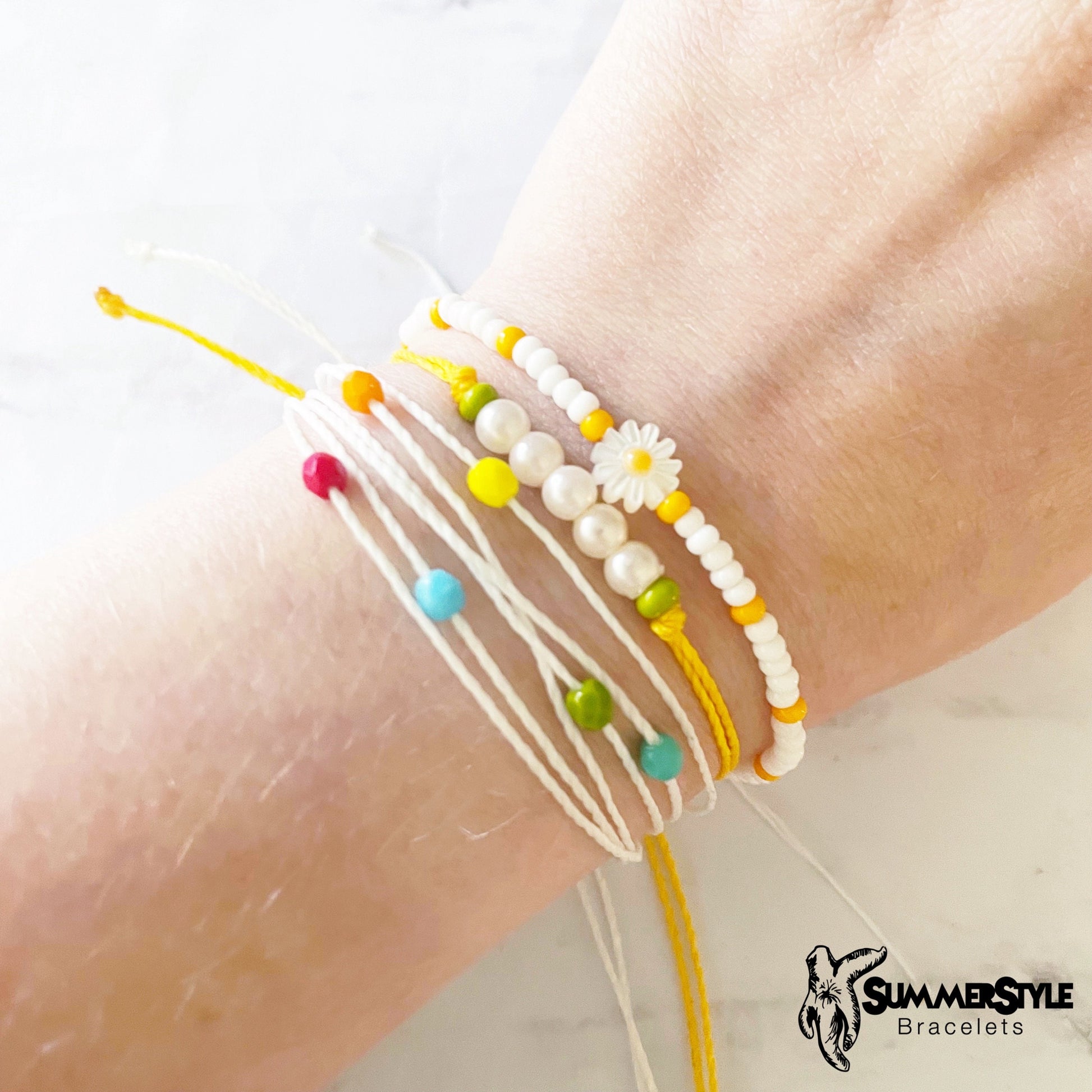 Daisy Days Adjustable Waterproof Bracelet, Daisy Bracelet, Floral Jewelry, Braided Bracelet, SummerStyle Bracelets