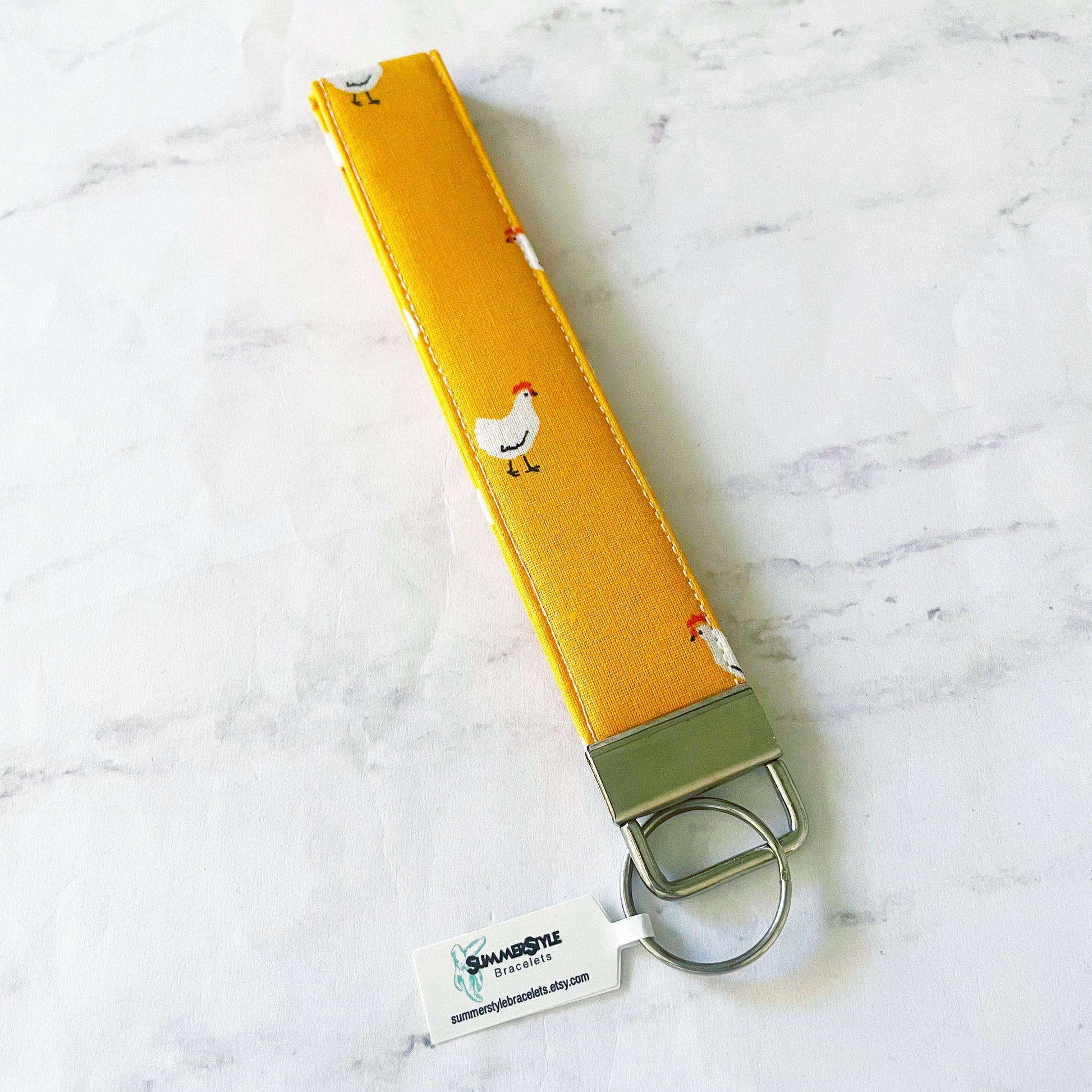 Yellow Chicken Key Fob Wristlet, 6.5in Wristlet Lanyard, Keychain Wristlet, Farm Gift, Handmade Lanyard, SummerStyle Bracelets
